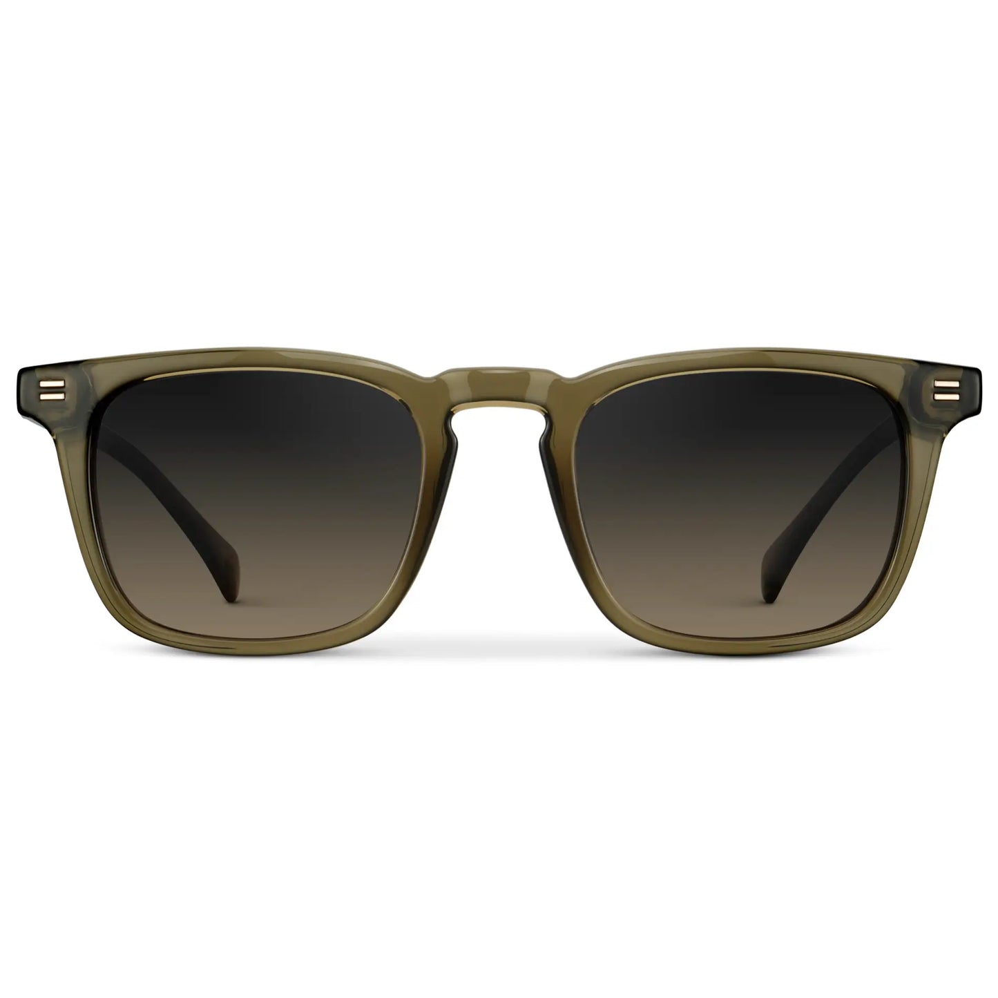 Khaki Green / Grey Brown Gradient Lens || Men's Rectangular Polarized Sunglasses with Green Frame and Grey Brown Gradient Lenses on a white background