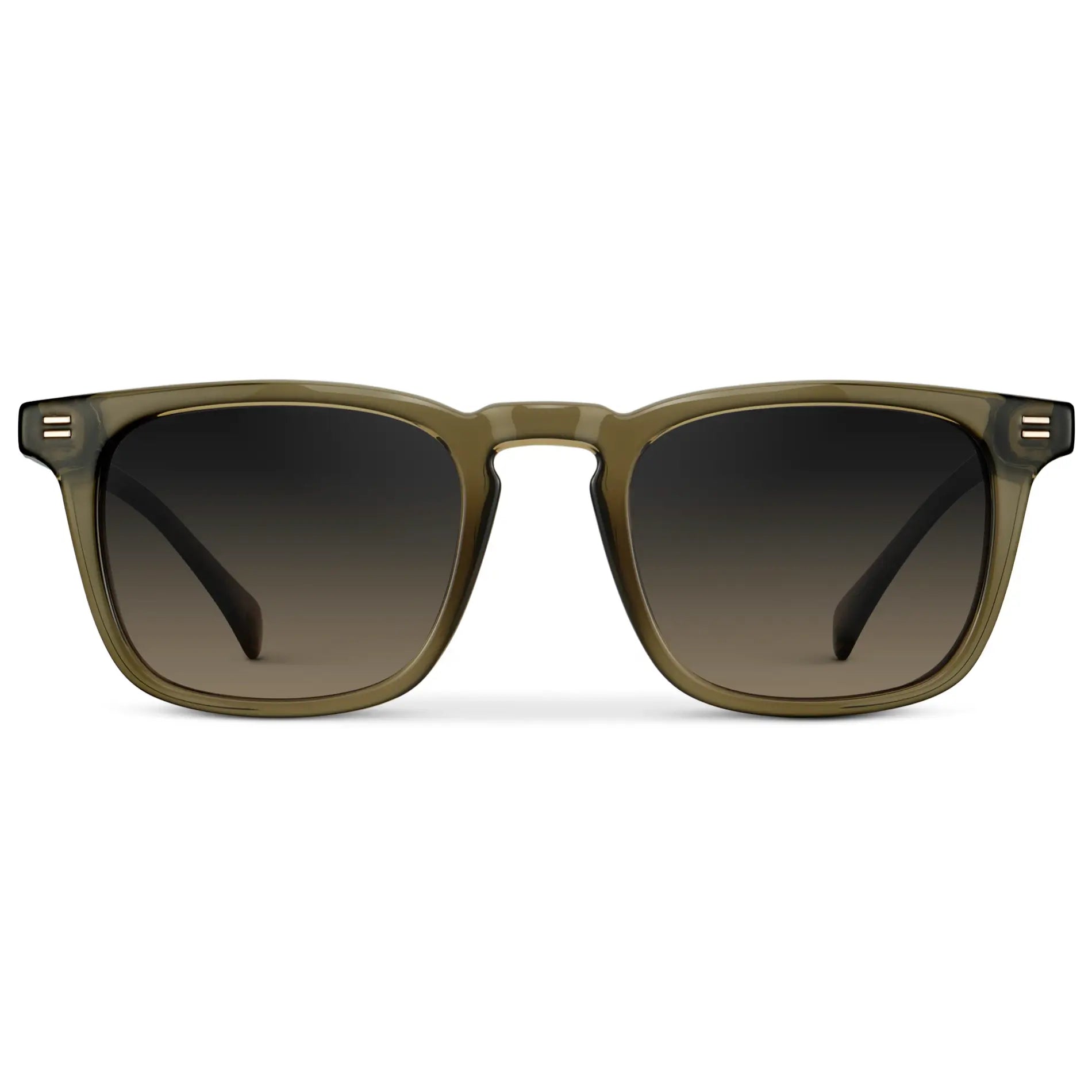Khaki Green / Grey Brown Gradient Lens || Men's Rectangular Polarized Sunglasses with Green Frame and Grey Brown Gradient Lenses on a white background