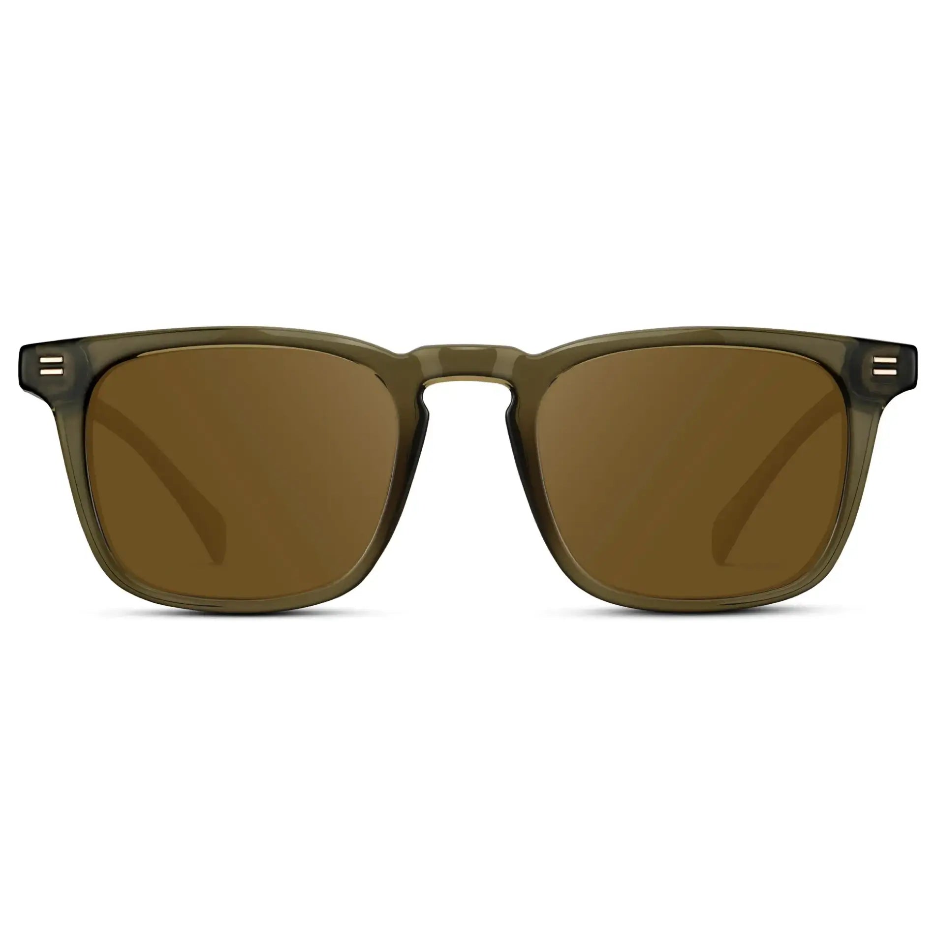 Khaki Green / Amber || Men's Rectangular Prescription Sunglasses with Khaki Green Frame and Amber Lenses on a white background