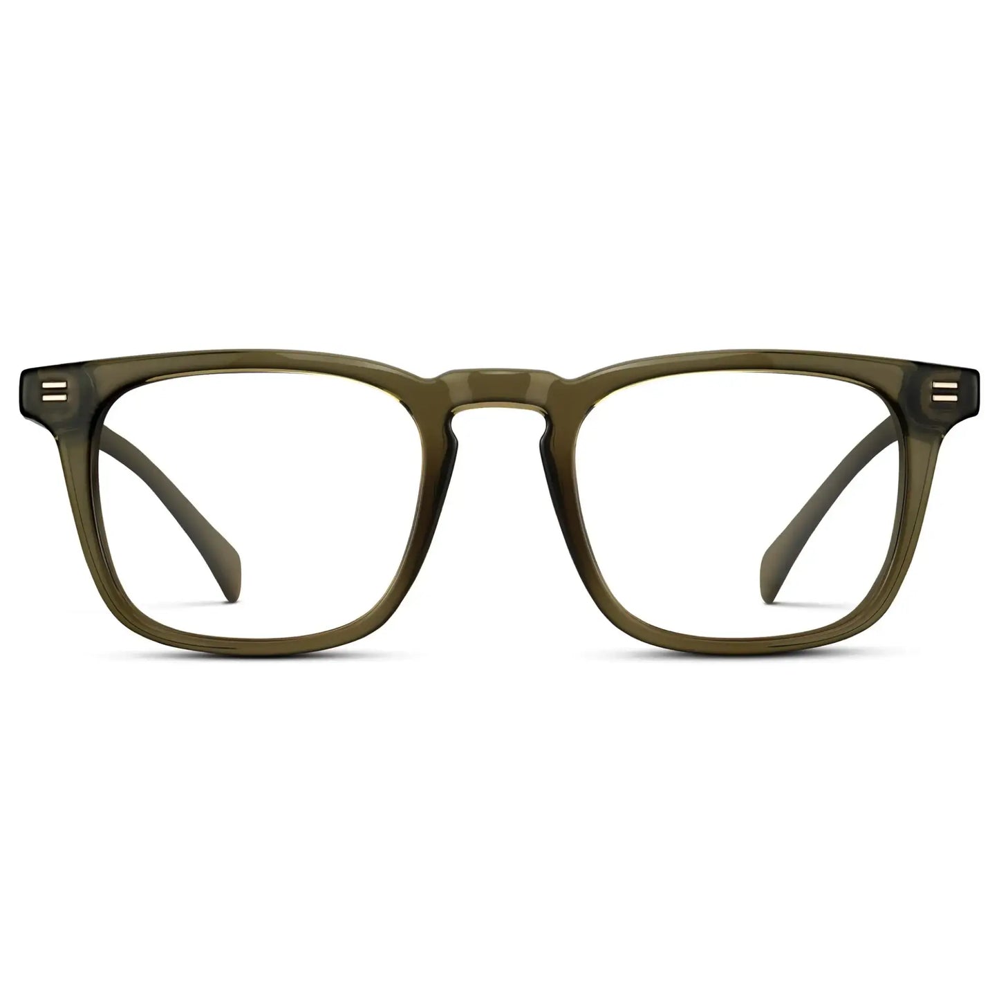 Khaki Green || Men's Rectangular Prescription Glasses with Khaki Green Frame and Clear Lenses on a white background