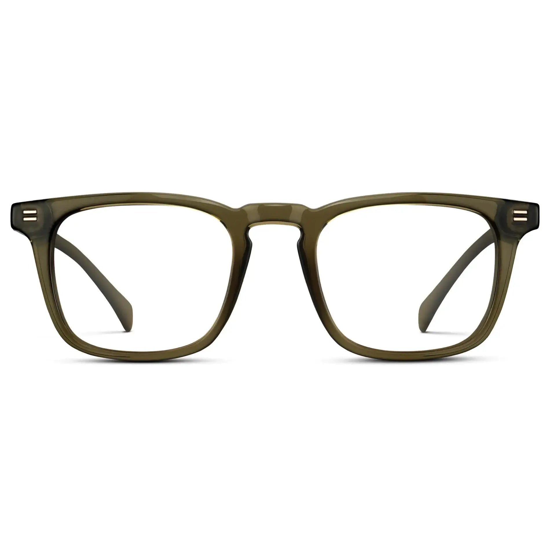 Khaki Green || Men's Rectangular Prescription Glasses with Khaki Green Frame and Clear Lenses on a white background