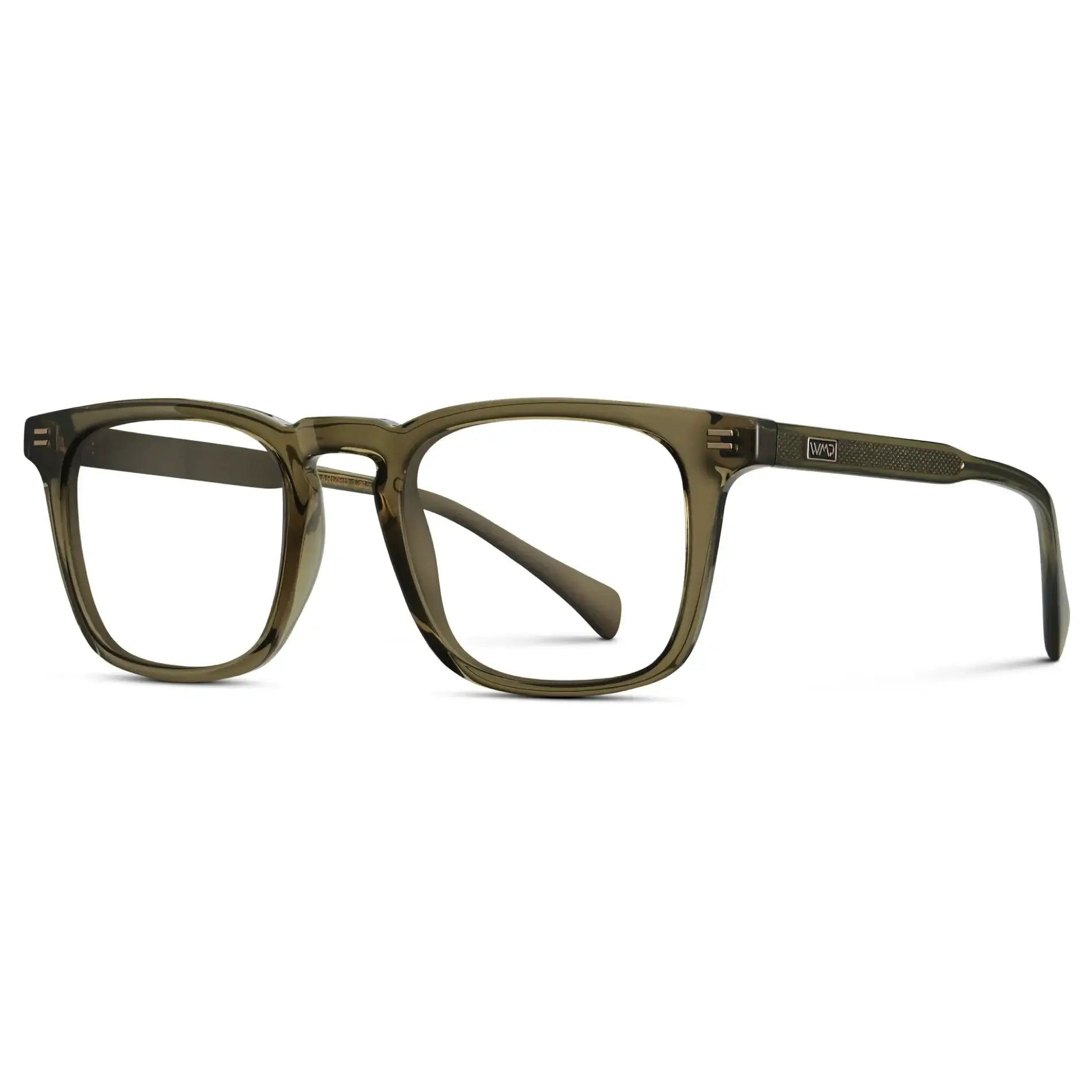 Khaki Green || Side view of Men's Rectangular Prescription Glasses with Khaki Green Frame and Clear Lenses on a white background