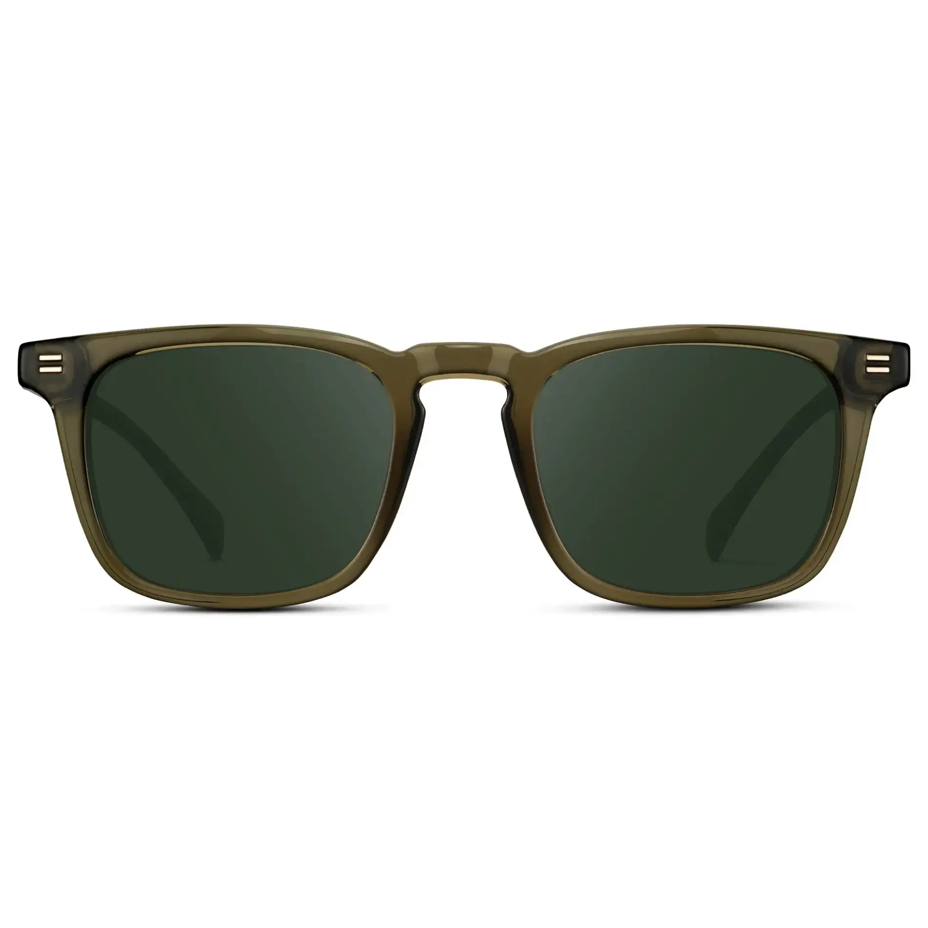 Khaki Green / G15 || Men's Rectangular Prescription Sunglasses with Khaki Green Frame and Green Lenses on a white background