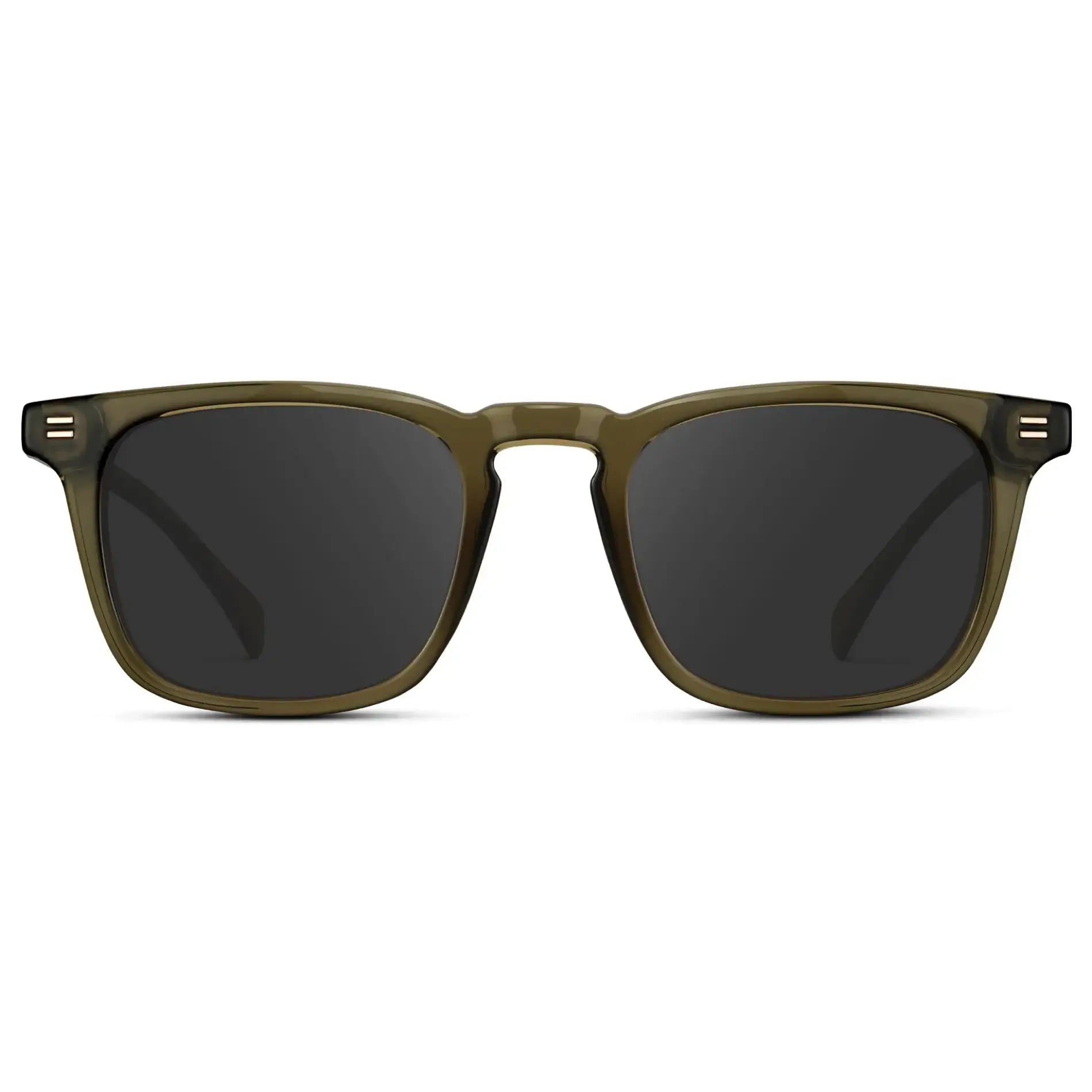 Khaki Green / Grey || Men's Rectangular Prescription Sunglasses with Khaki Green Frame and Grey Lenses on a white background