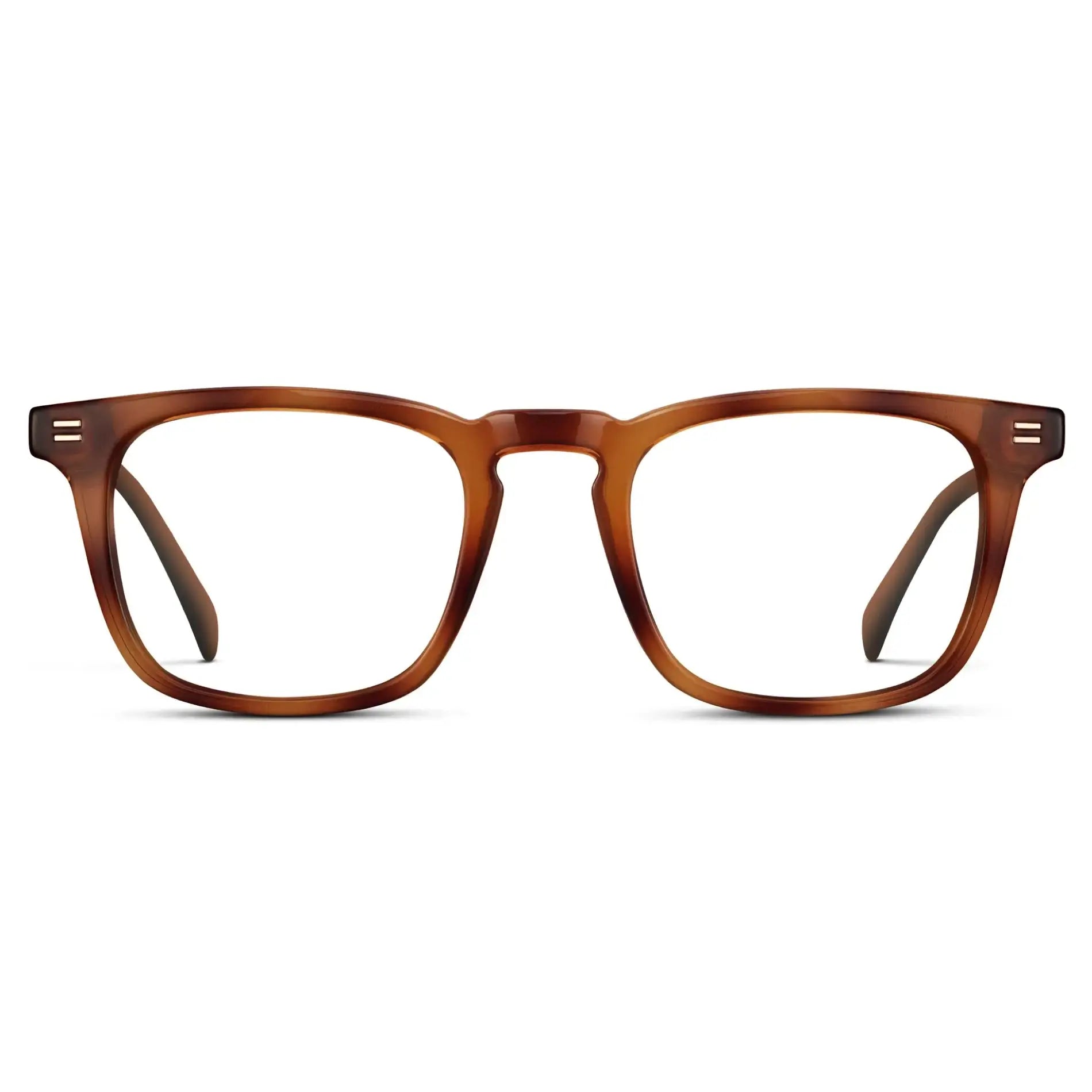 Honey Tortoise || Men's Rectangular Prescription Glasses with Honey Tortoise Frame and Clear Lenses on a white background