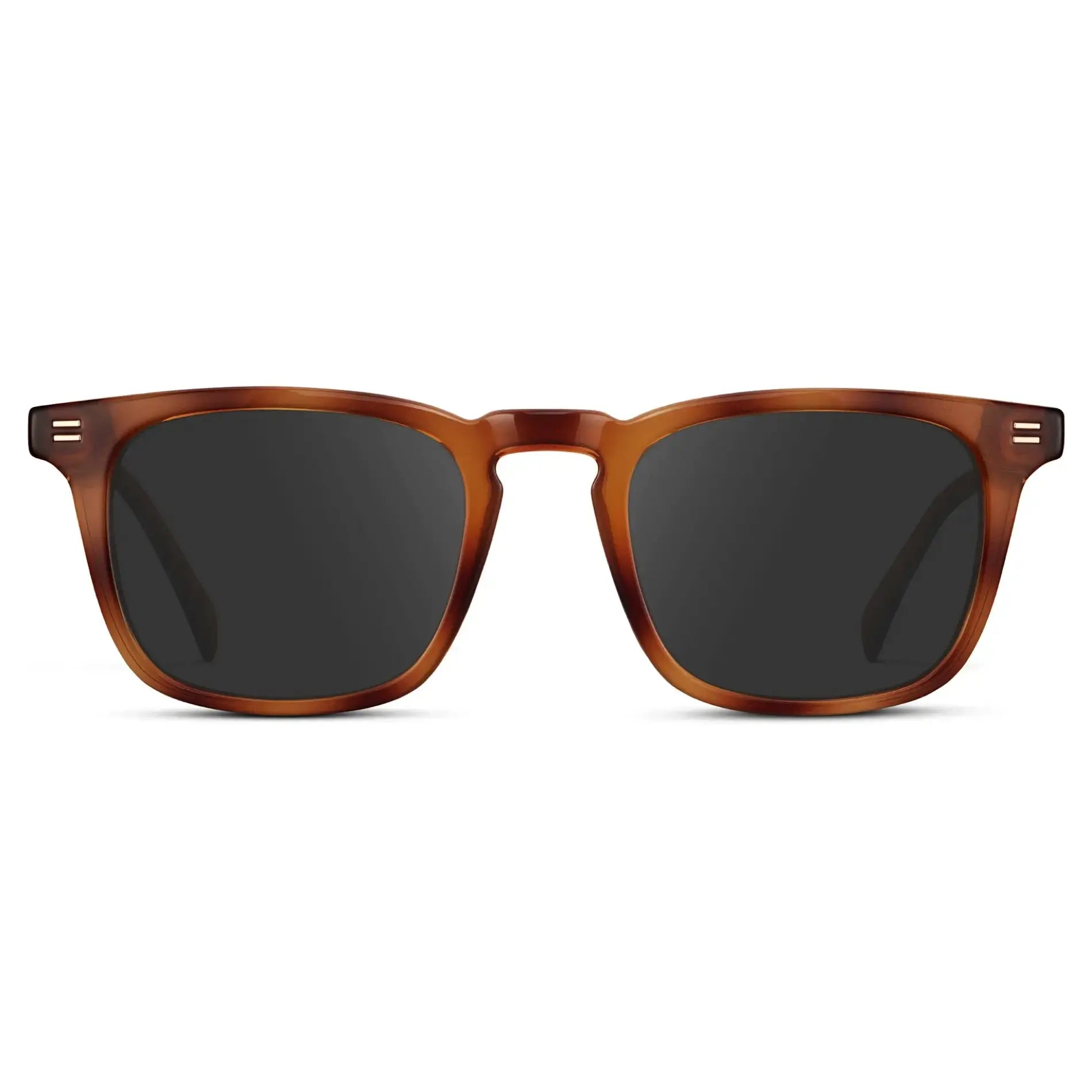 Honey Tortoise / Grey || Men's Rectangular Prescription Sunglasses with Honey Tortoise Frame and Grey Lenses on a white background
