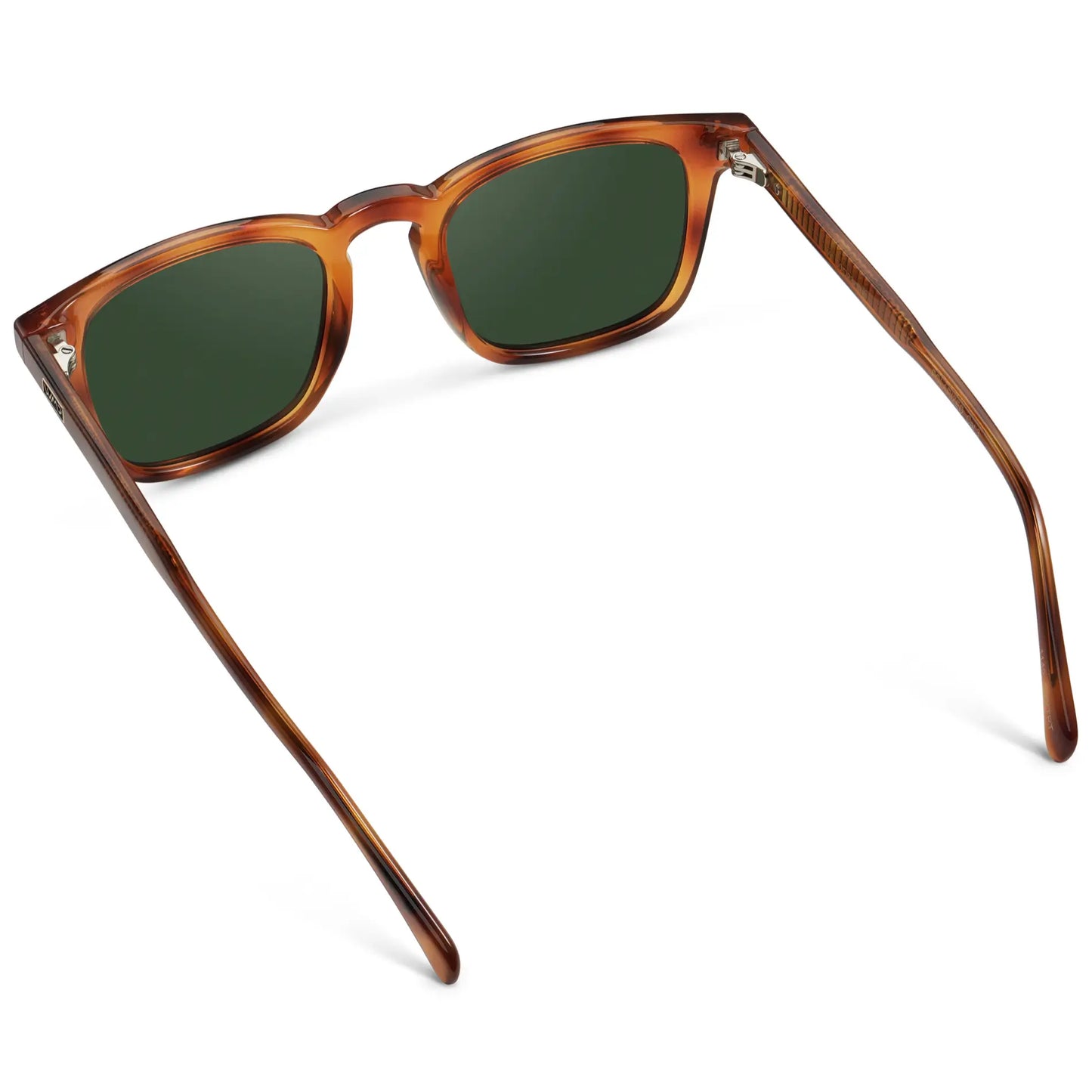 Honey Tortoise / Smoke Green Lens || Back view of Men's Rectangular Polarized Sunglasses with Honey Tortoise Frame and Green Lenses on a white background