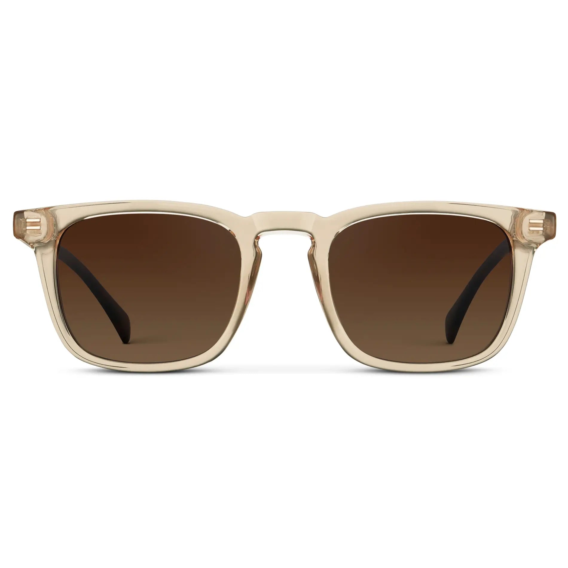 Sand Brown / Brown Gold Gradient Lens || Men's Rectangular Polarized Sunglasses with Sand Brown Frame and Brown Gold Gradient Lenses on a white background