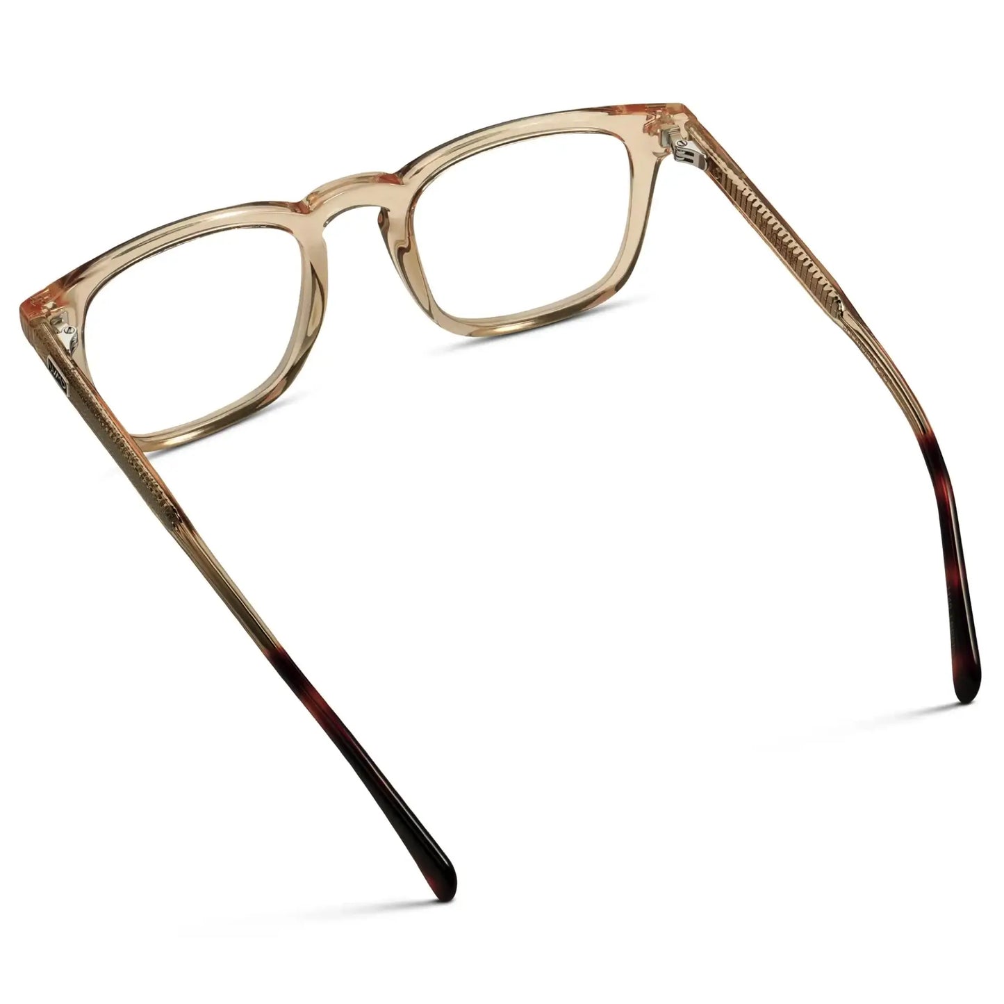 Sand Brown || Back view of Men's Rectangular Prescription Glasses with Sand Brown Frame and Clear Lenses on a white background