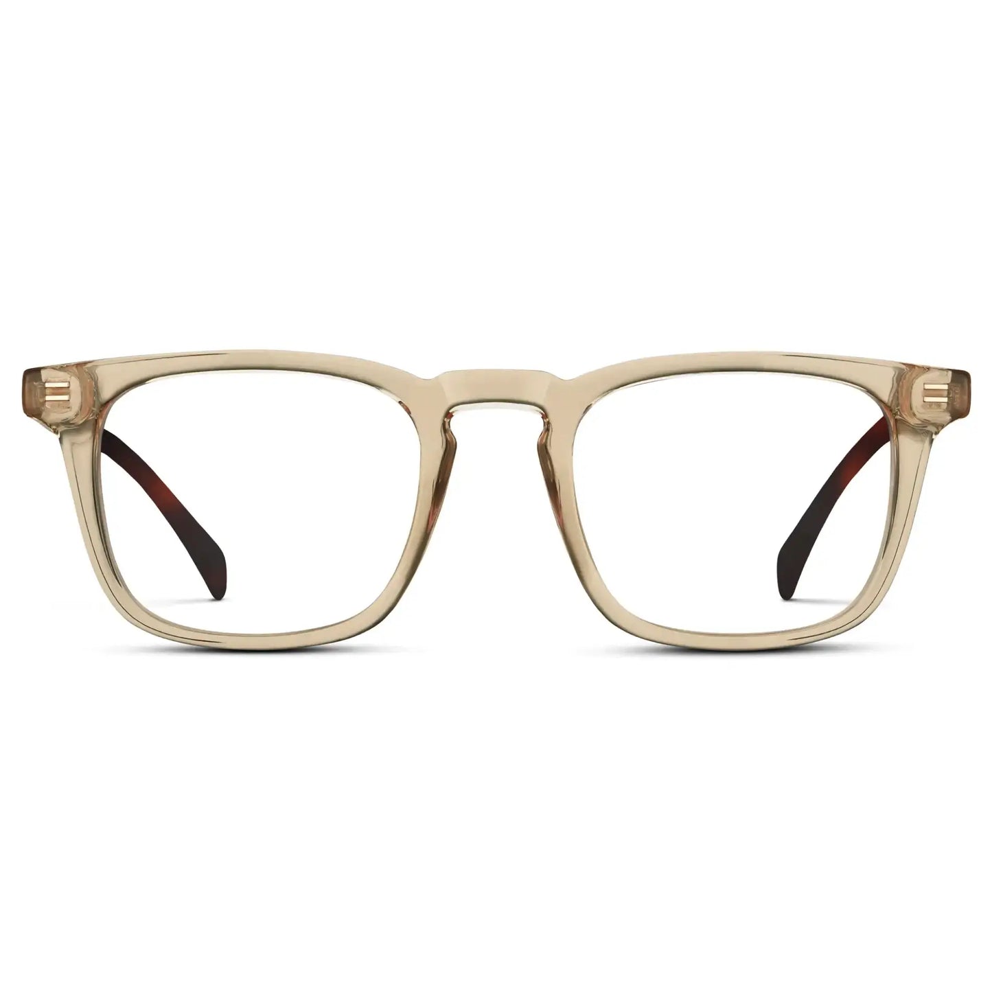 Sand Brown || Men's Rectangular Prescription Glasses with Sand Brown Frame and Clear Lenses on a white background