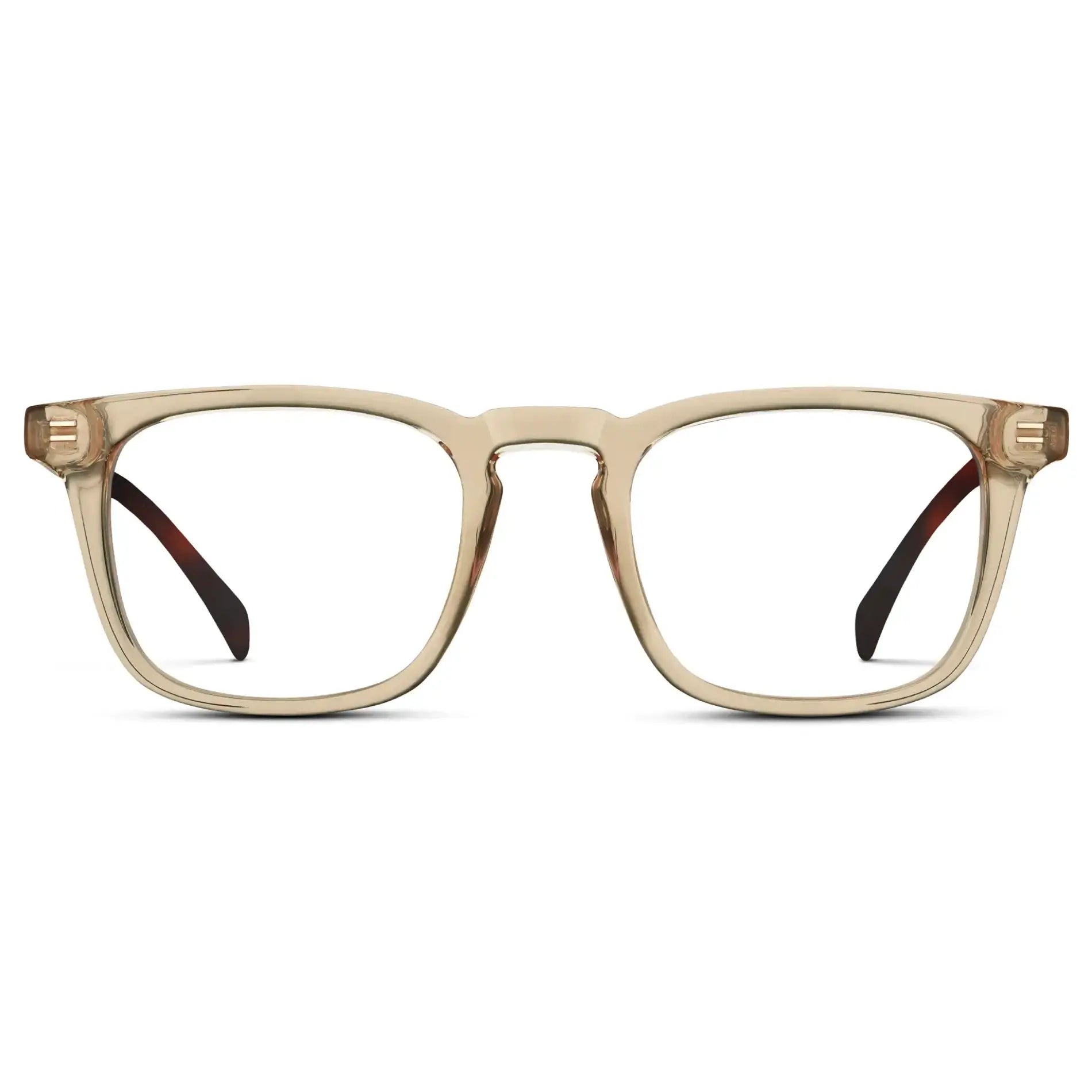 Sand Brown || Men's Rectangular Prescription Glasses with Sand Brown Frame and Clear Lenses on a white background