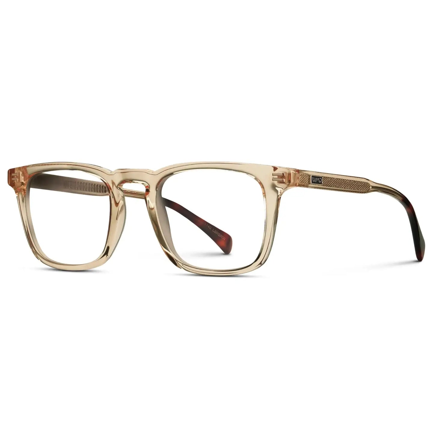Sand Brown || Side view of Men's Rectangular Prescription Glasses with Sand Brown Frame and Clear Lenses on a white background