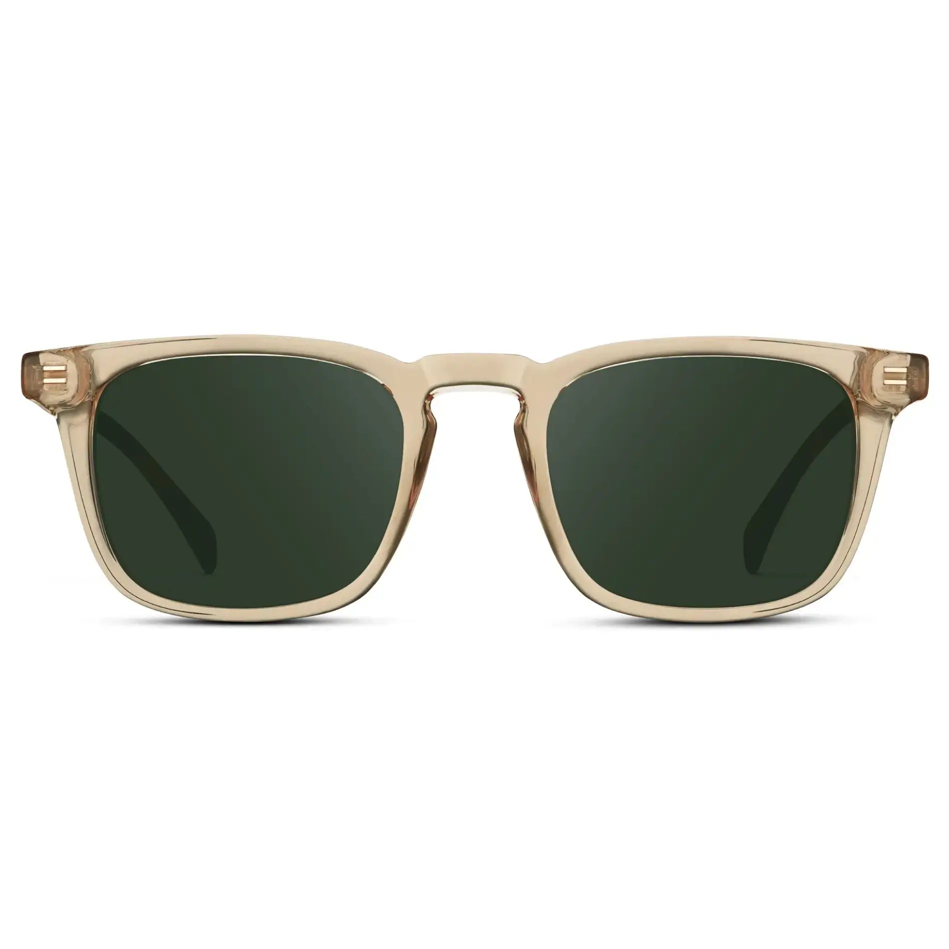 Sand Brown / G15 || Men's Rectangular Prescription Sunglasses with Sand Brown Frame and Green Lenses on a white background
