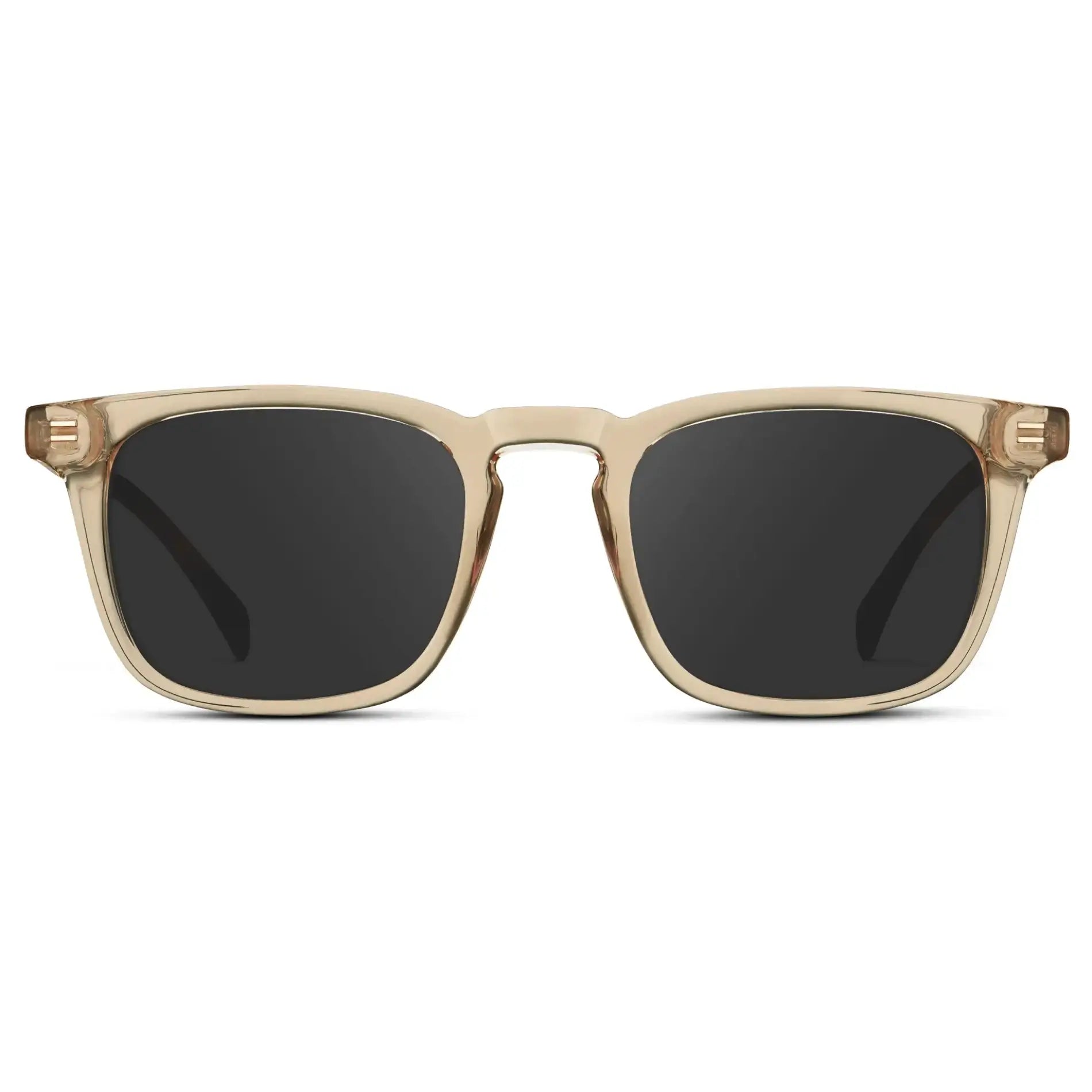 Sand Brown / Grey || Men's Rectangular Prescription Sunglasses with Sand Brown Frame and Grey Lenses on a white background