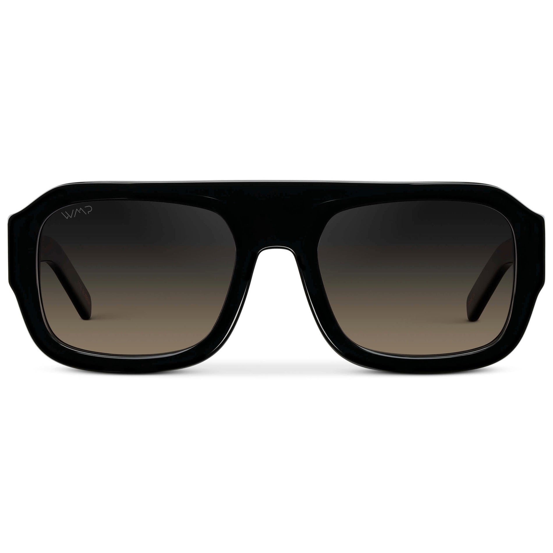 Black / Grey Brown Gradient Lens || Women's Chunky Rectangular Sunglasses with Black Acetate Frame and Grey Brown Gradient Polarized Lens