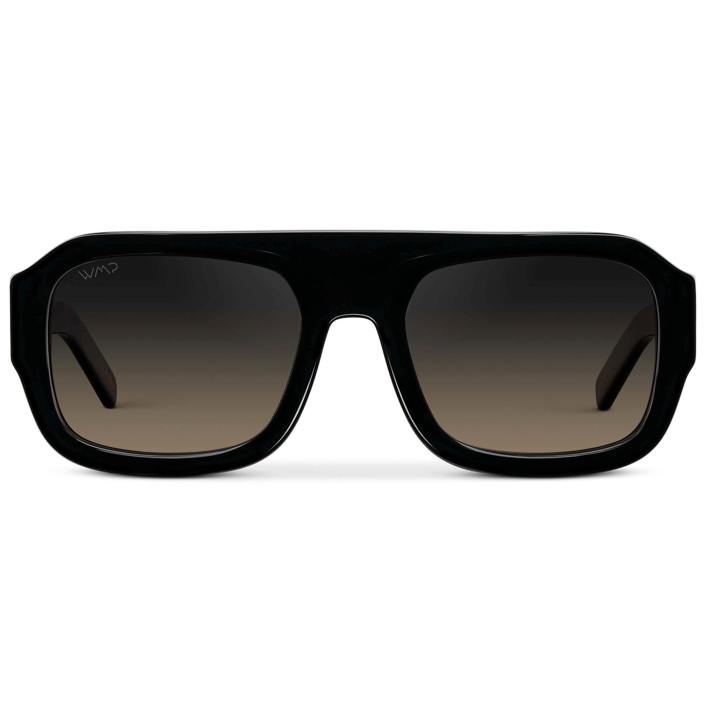 Black / Grey Brown Gradient Lens || Women's Chunky Rectangular Sunglasses with Black Acetate Frame and Grey Brown Gradient Polarized Lens