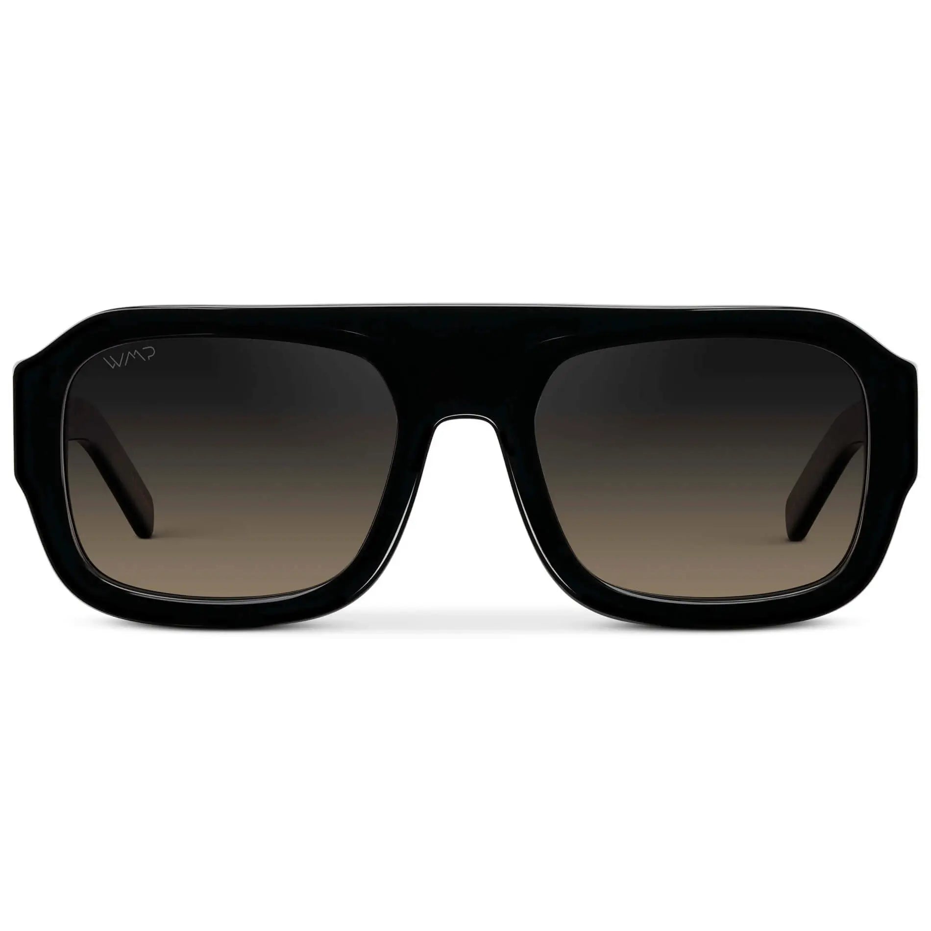 Black / Grey Brown Gradient Lens || Women's Chunky Rectangular Sunglasses with Black Acetate Frame and Grey Brown Gradient Polarized Lens
