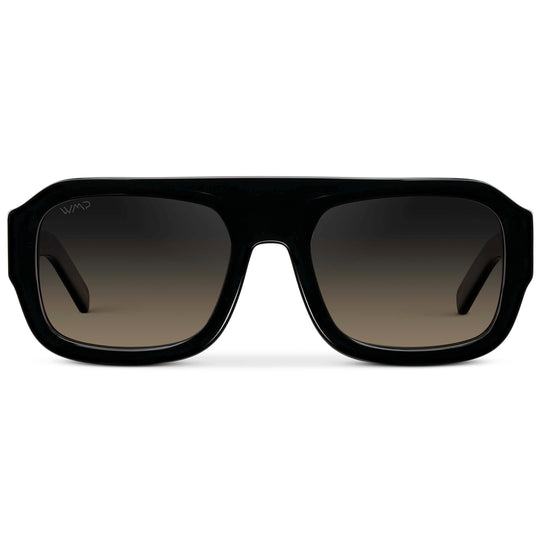 Black / Grey Brown Gradient Lens || Women's Chunky Rectangular Sunglasses with Black Acetate Frame and Grey Brown Gradient Polarized Lens