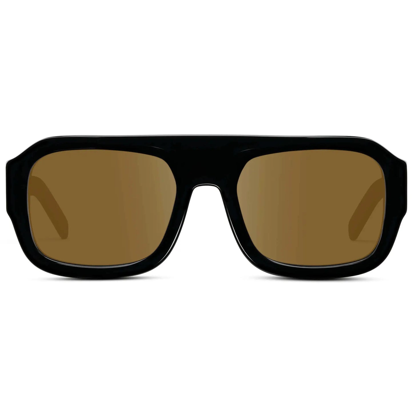 Black / Amber || Women's Chunky Rectangular Prescription Sunglasses with Black Acetate Frame and Amber Prescription Lens on a white background 