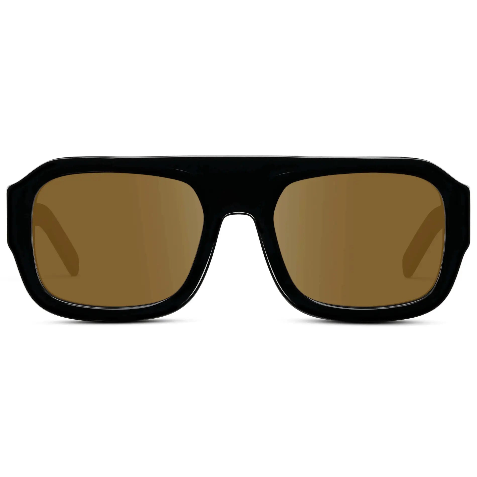 Black / Amber || Women's Chunky Rectangular Prescription Sunglasses with Black Acetate Frame and Amber Prescription Lens on a white background 