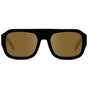 Black / Amber || Women's Chunky Rectangular Prescription Sunglasses with Black Acetate Frame and Amber Prescription Lens on a white background 