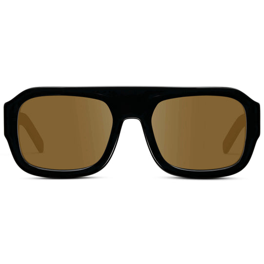 Black / Amber || Women's Chunky Rectangular Prescription Sunglasses with Black Acetate Frame and Amber Prescription Lens