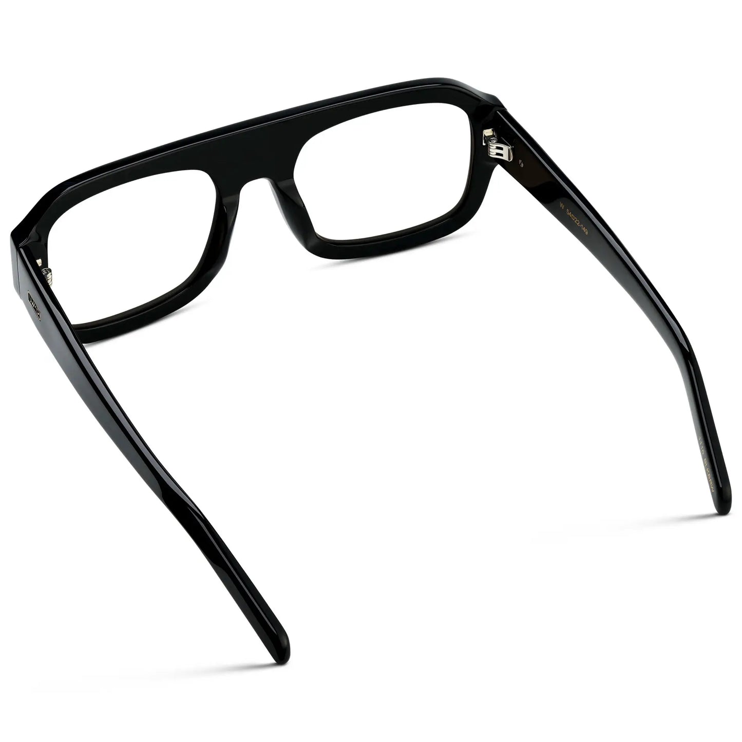 Black || Back view of Women's Chunky Rectangular Eyeglasses with Black Acetate Frame and Clear Prescription Lens on a white background