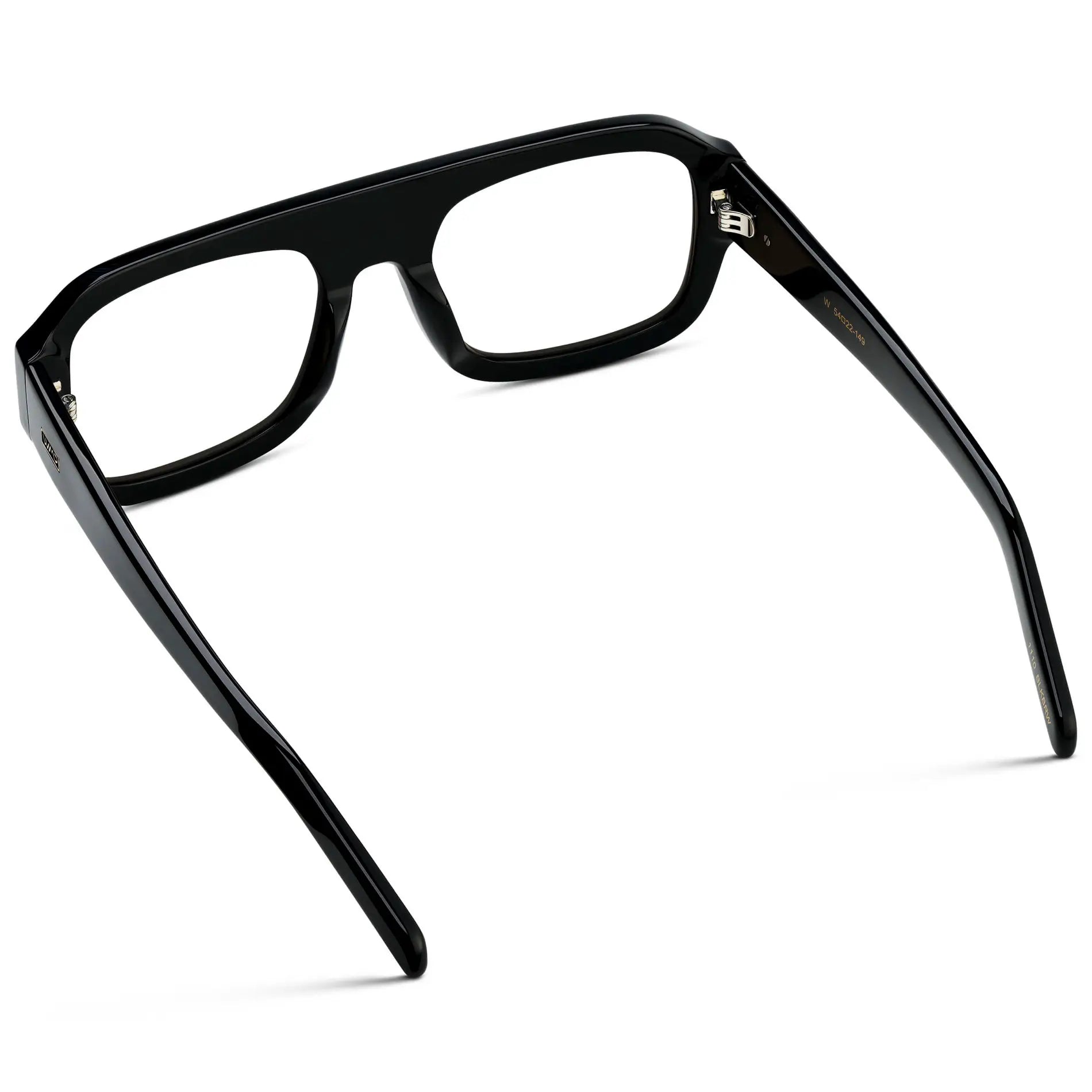Black || Back view of Women's Chunky Rectangular Eyeglasses with Black Acetate Frame and Clear Prescription Lens on a white background
