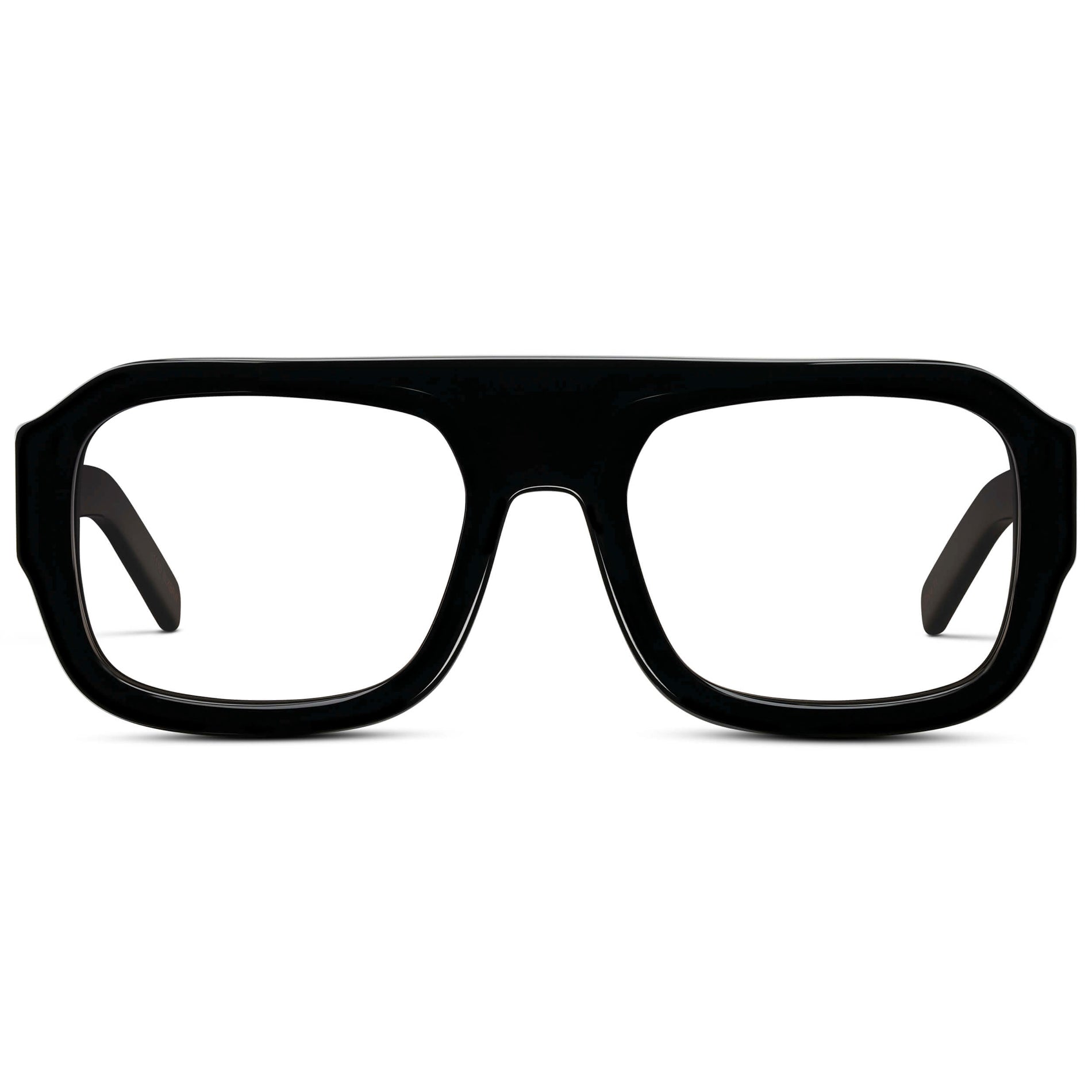 Black || Women's Chunky Rectangular Eyeglasses with Black Acetate Frame and Clear Prescription Lens