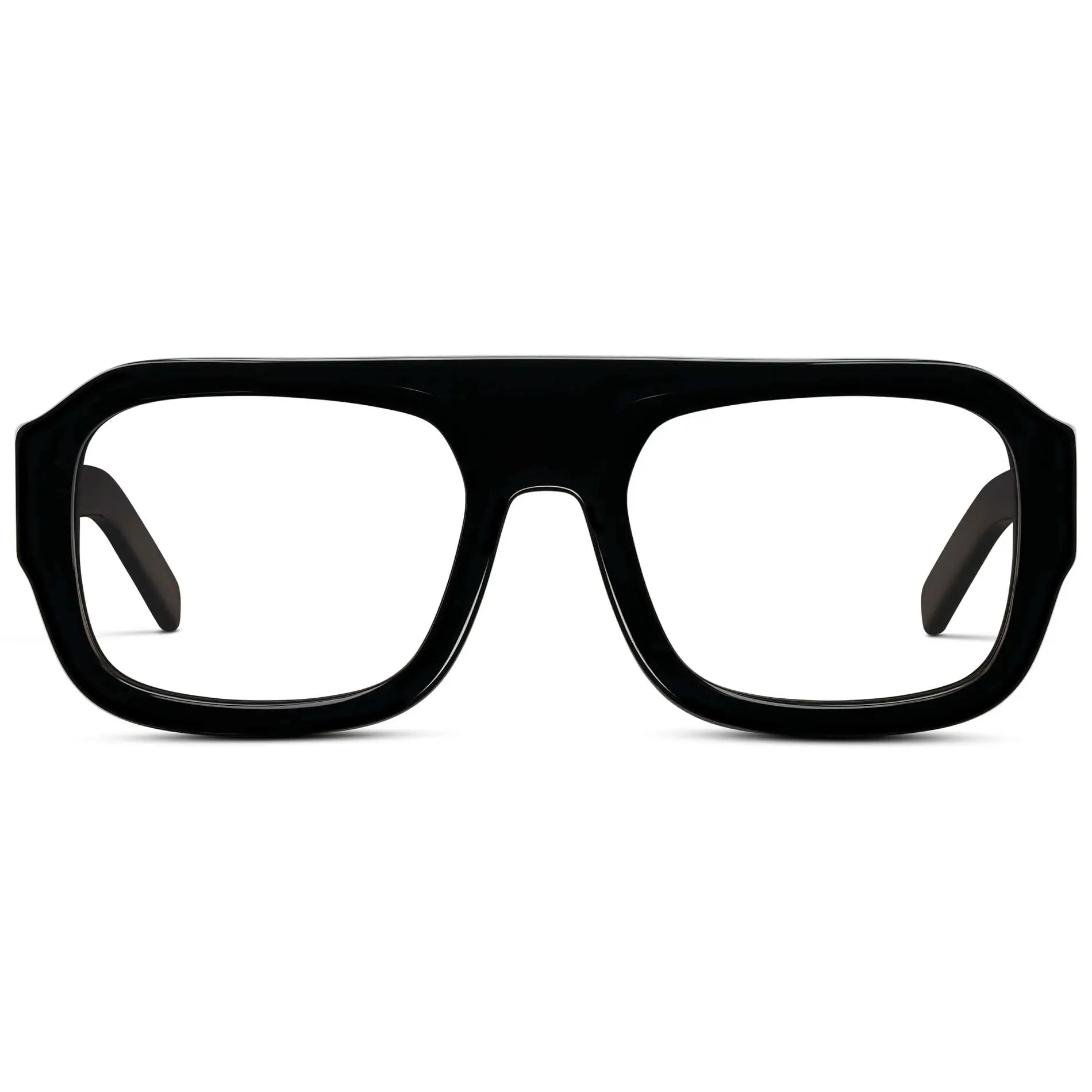 Black || Women's Chunky Rectangular Eyeglasses with Black Acetate Frame and Clear Prescription Lens on a white background