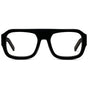 Black || Women's Chunky Rectangular Eyeglasses with Black Acetate Frame and Clear Prescription Lens on a white background