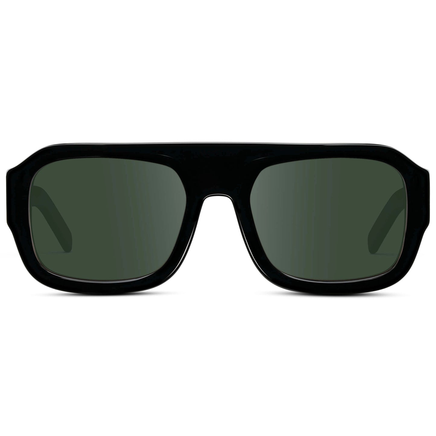 Black / G15 || Women's Chunky Rectangular Prescription Sunglasses with Black Acetate Frame and Green Prescription Lens