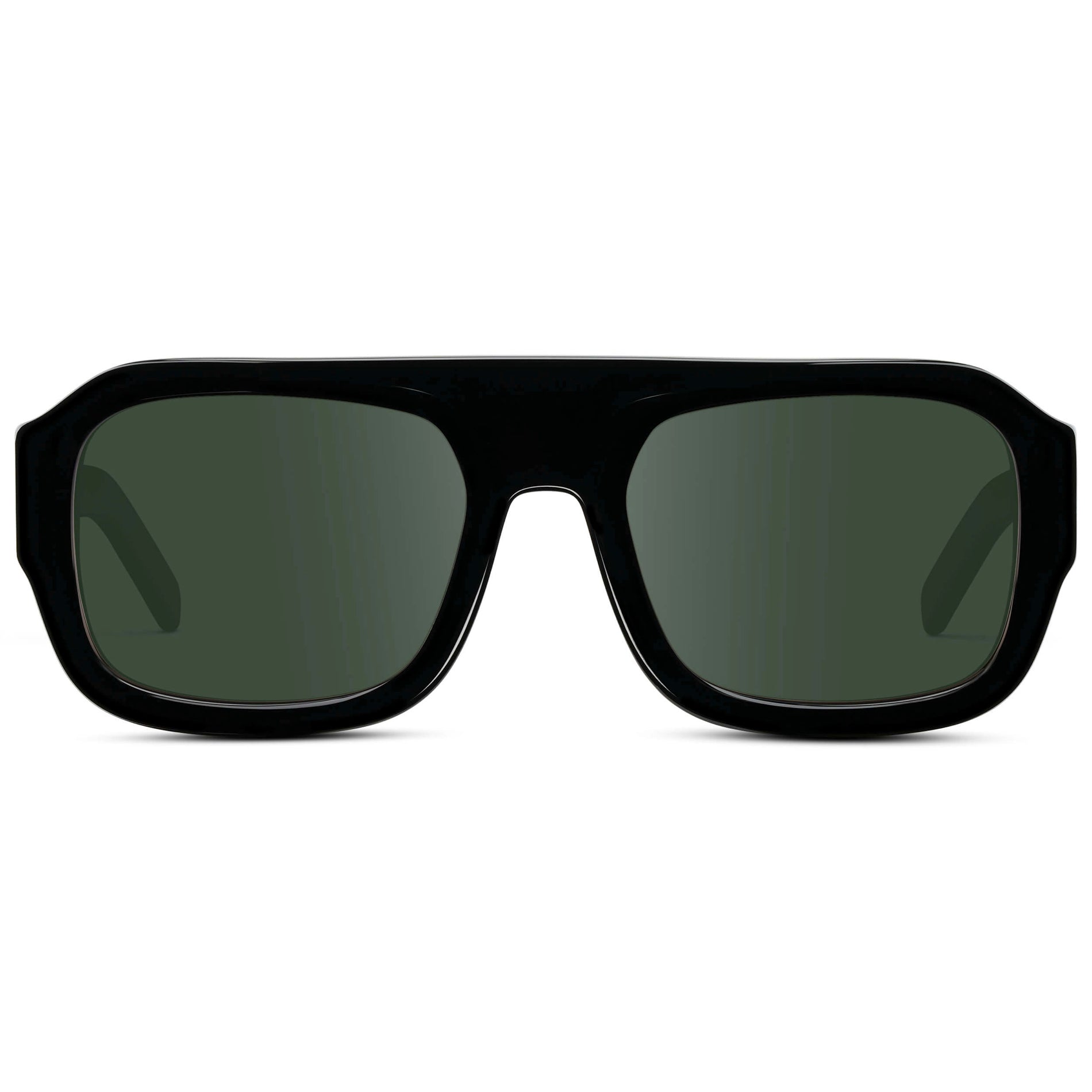 Black / G15 || Women's Chunky Rectangular Prescription Sunglasses with Black Acetate Frame and Green Prescription Lens