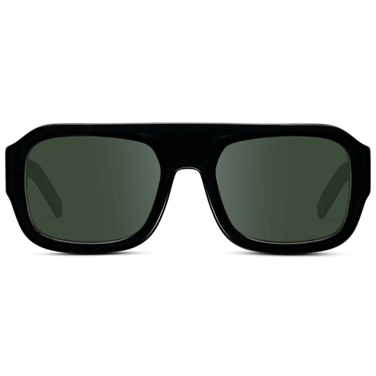 Black / G15 || Women's Chunky Rectangular Prescription Sunglasses with Black Acetate Frame and Green Prescription Lens