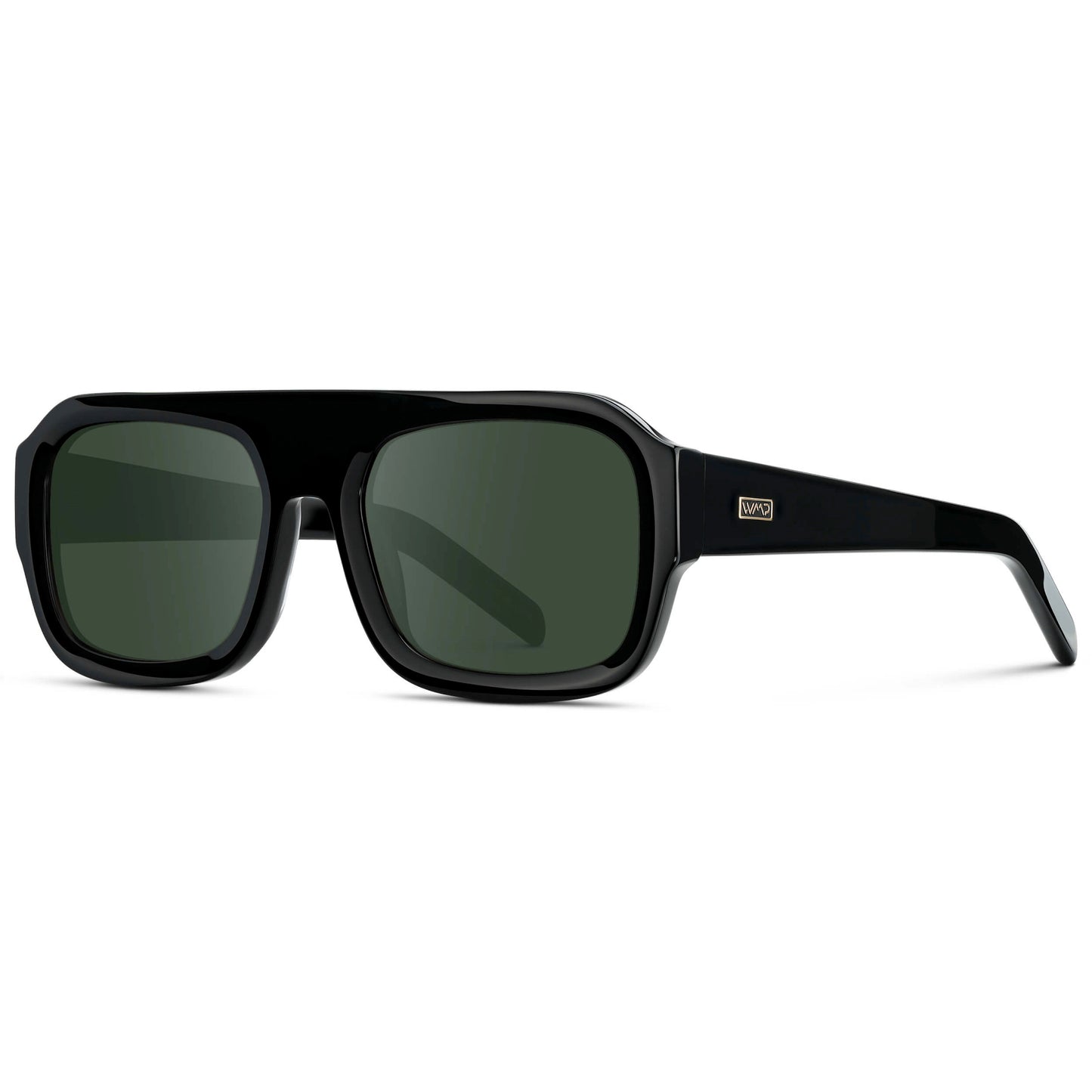 Black / G15 || Women's Chunky Rectangular Prescription Sunglasses with Black Acetate Frame and Green Prescription Lens