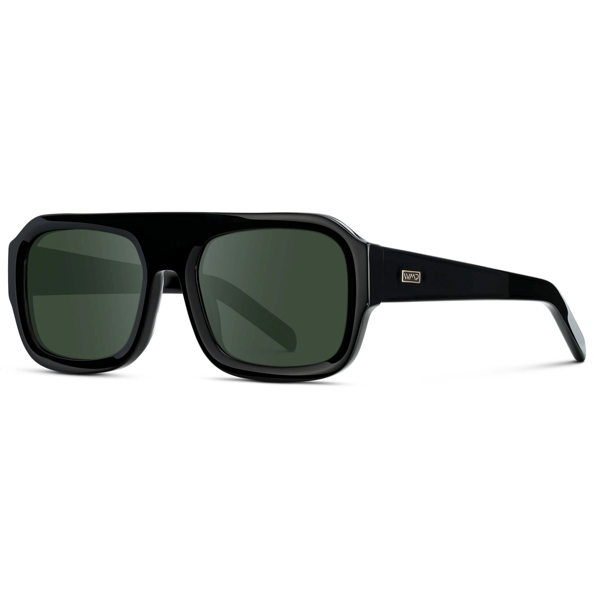 Black / G15 || Women's Chunky Rectangular Prescription Sunglasses with Black Acetate Frame and Green Prescription Lens