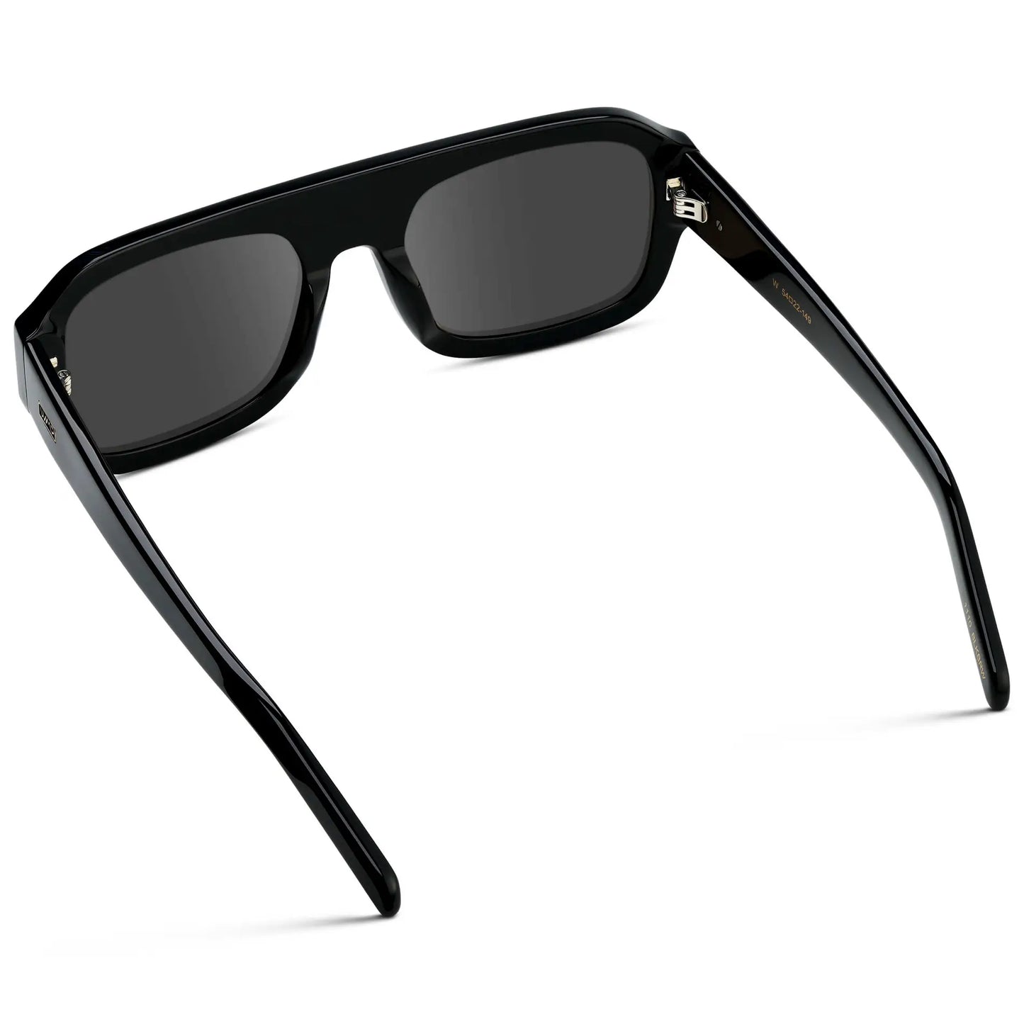 Black / Grey || Back view of Women's Chunky Rectangular Prescription Sunglasses with Black Acetate Frame and Grey Prescription Lens on a white background 