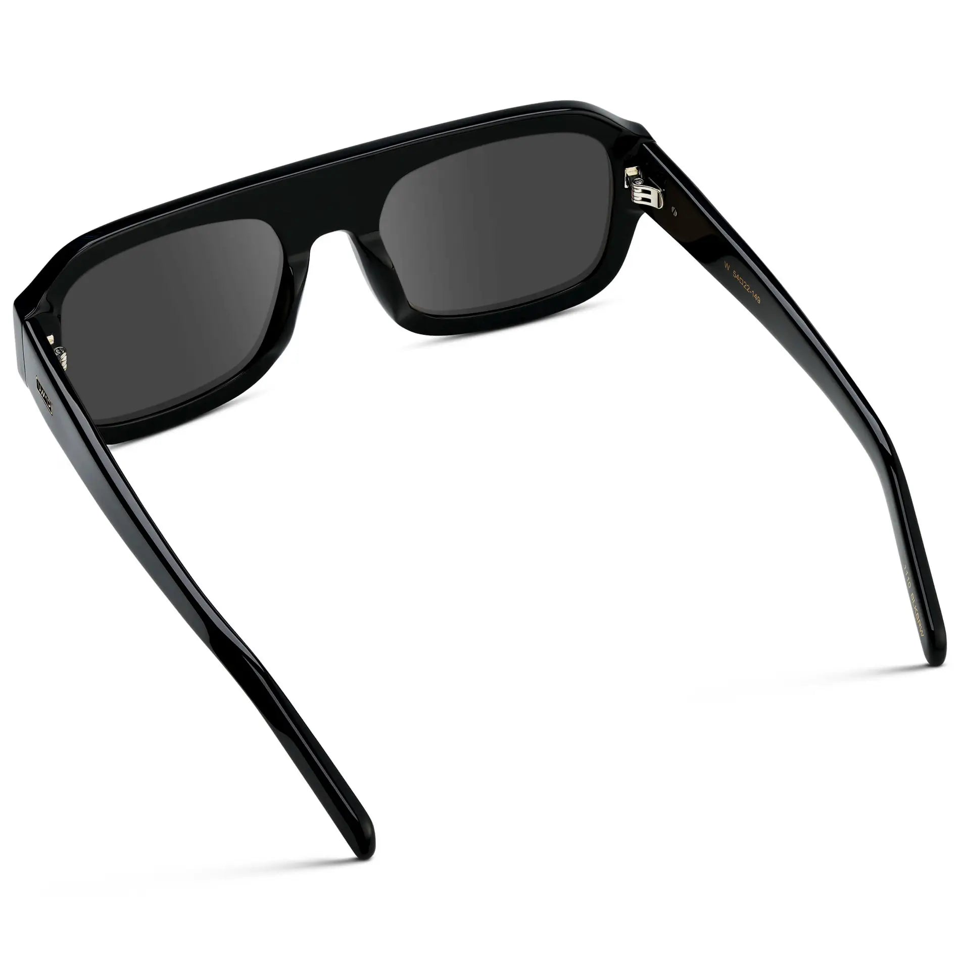 Black / Grey || Back view of Women's Chunky Rectangular Prescription Sunglasses with Black Acetate Frame and Grey Prescription Lens on a white background 