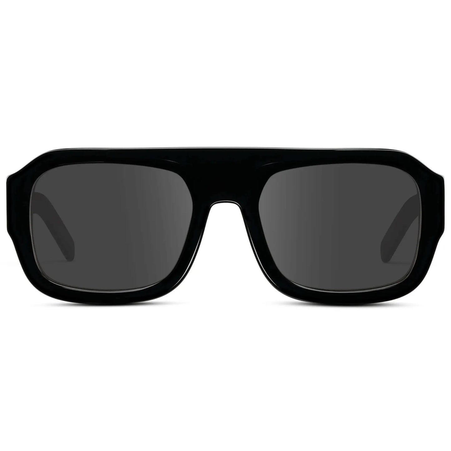 Black / Grey || Women's Chunky Rectangular Prescription Sunglasses with Black Acetate Frame and Grey Prescription Lens on a white background 