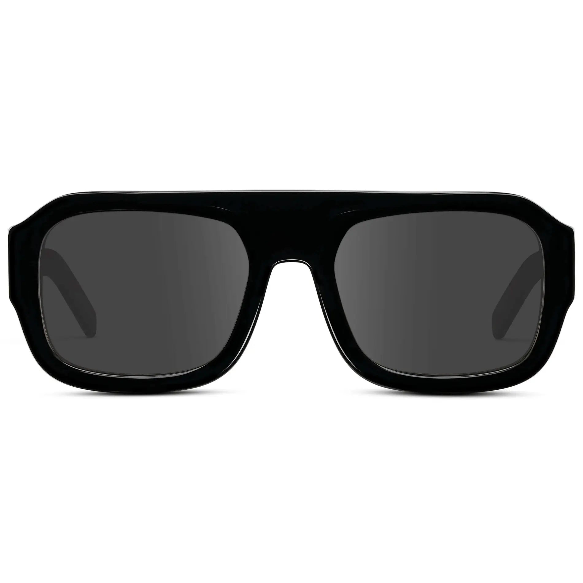 Black / Grey || Women's Chunky Rectangular Prescription Sunglasses with Black Acetate Frame and Grey Prescription Lens on a white background 