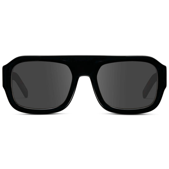 Black / Grey || Women's Chunky Rectangular Prescription Sunglasses with Black Acetate Frame and Grey Prescription Lens
