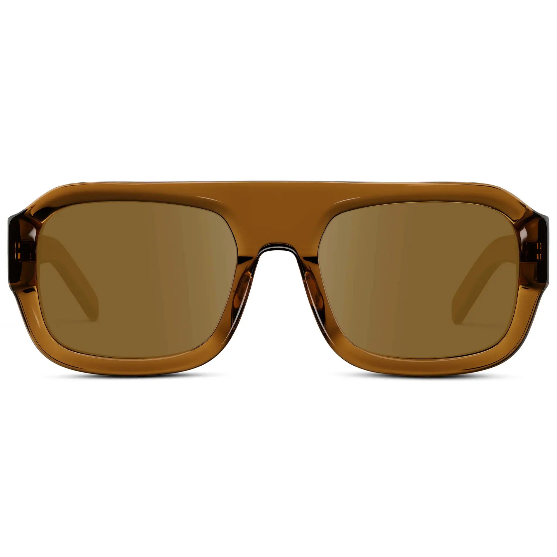 Caramel Brown / Amber || Women's Chunky Rectangular Prescription Sunglasses with Caramel Brown Acetate Frame and Amber Prescription Lens on a white background 