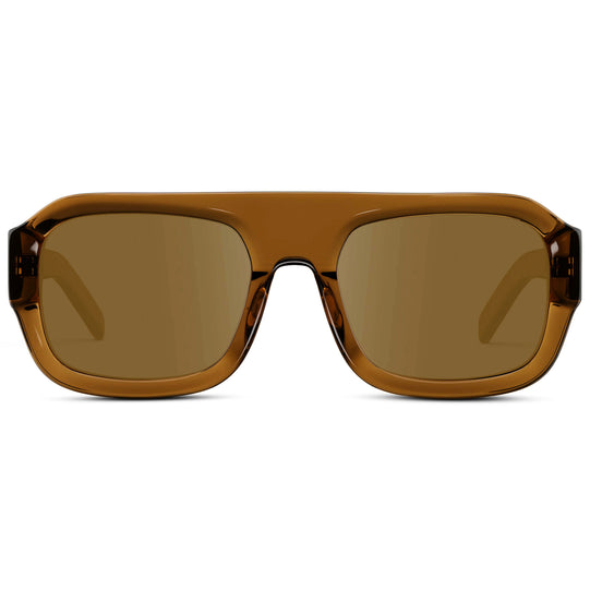 Caramel Brown / Amber || Women's Chunky Rectangular Prescription Sunglasses with Caramel Brown Acetate Frame and Amber Prescription Lens