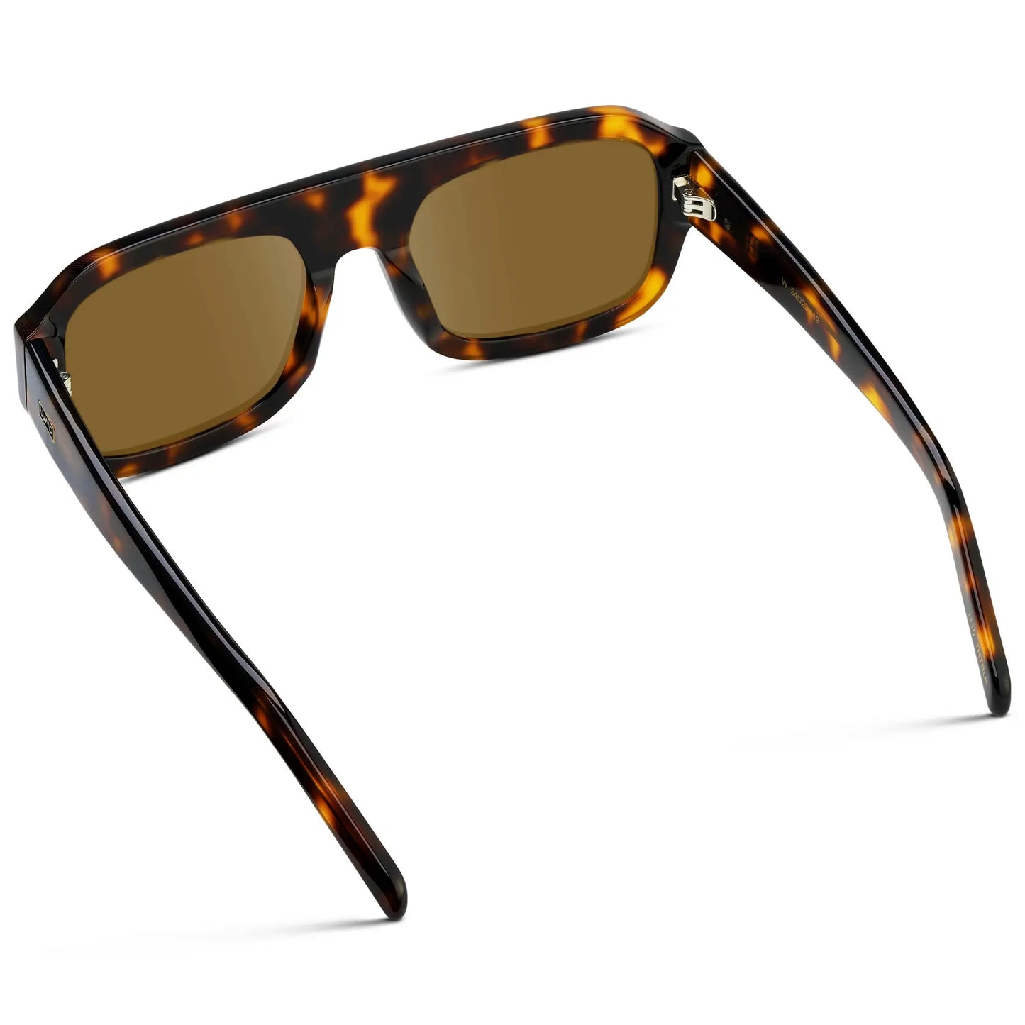 Brown Tortoise / Amber || Back view of Women's Chunky Rectangular Prescription Sunglasses with Brown Tortoise Acetate Frame and Amber Prescription Lens on a white background 