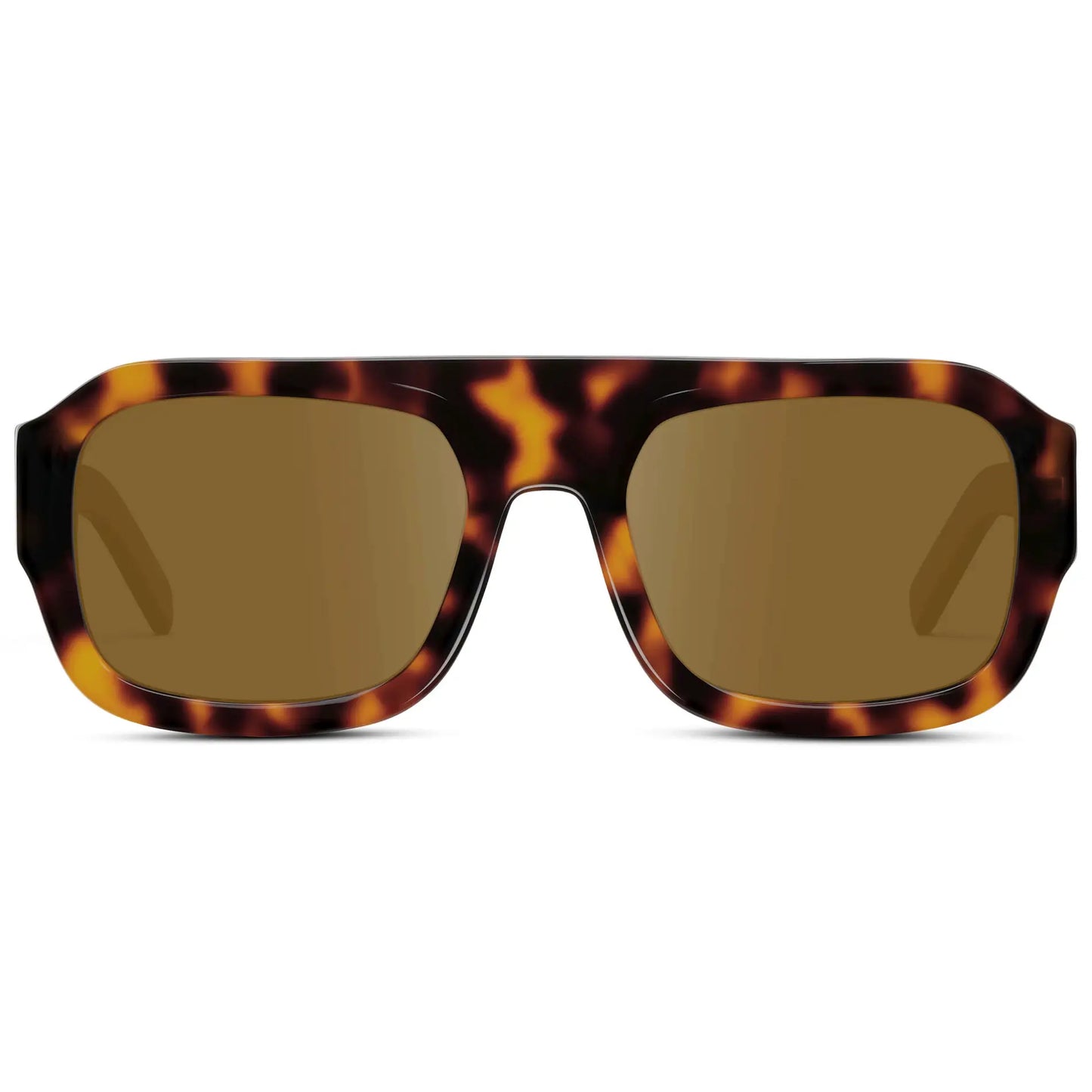 Brown Tortoise / Amber || Women's Chunky Rectangular Prescription Sunglasses with Brown Tortoise Acetate Frame and Amber Prescription Lens on a white background 