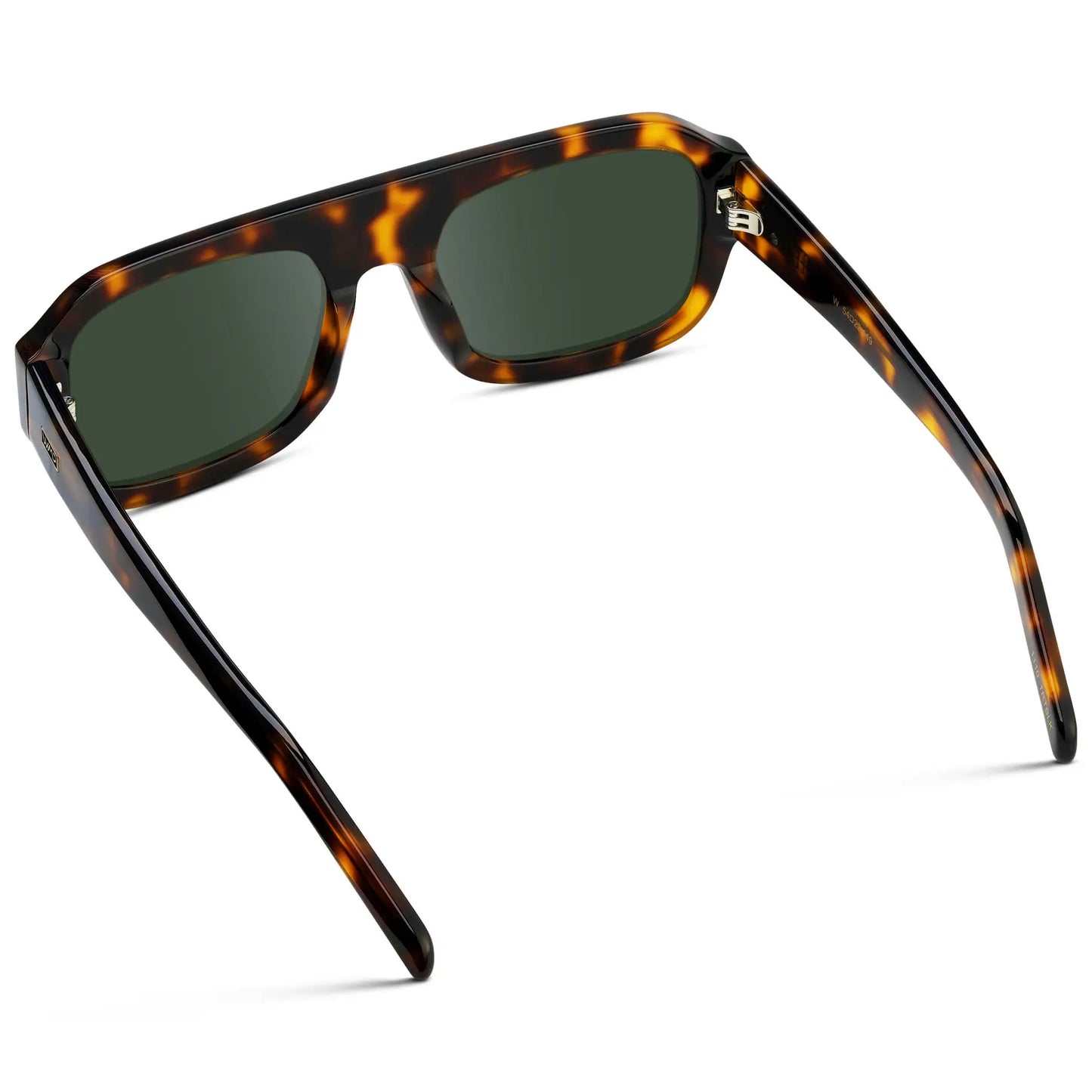 Brown Tortoise / G15 || Back view of Women's Chunky Rectangular Prescription Sunglasses with Brown Tortoise Acetate Frame and Green Prescription Lens on a white background 