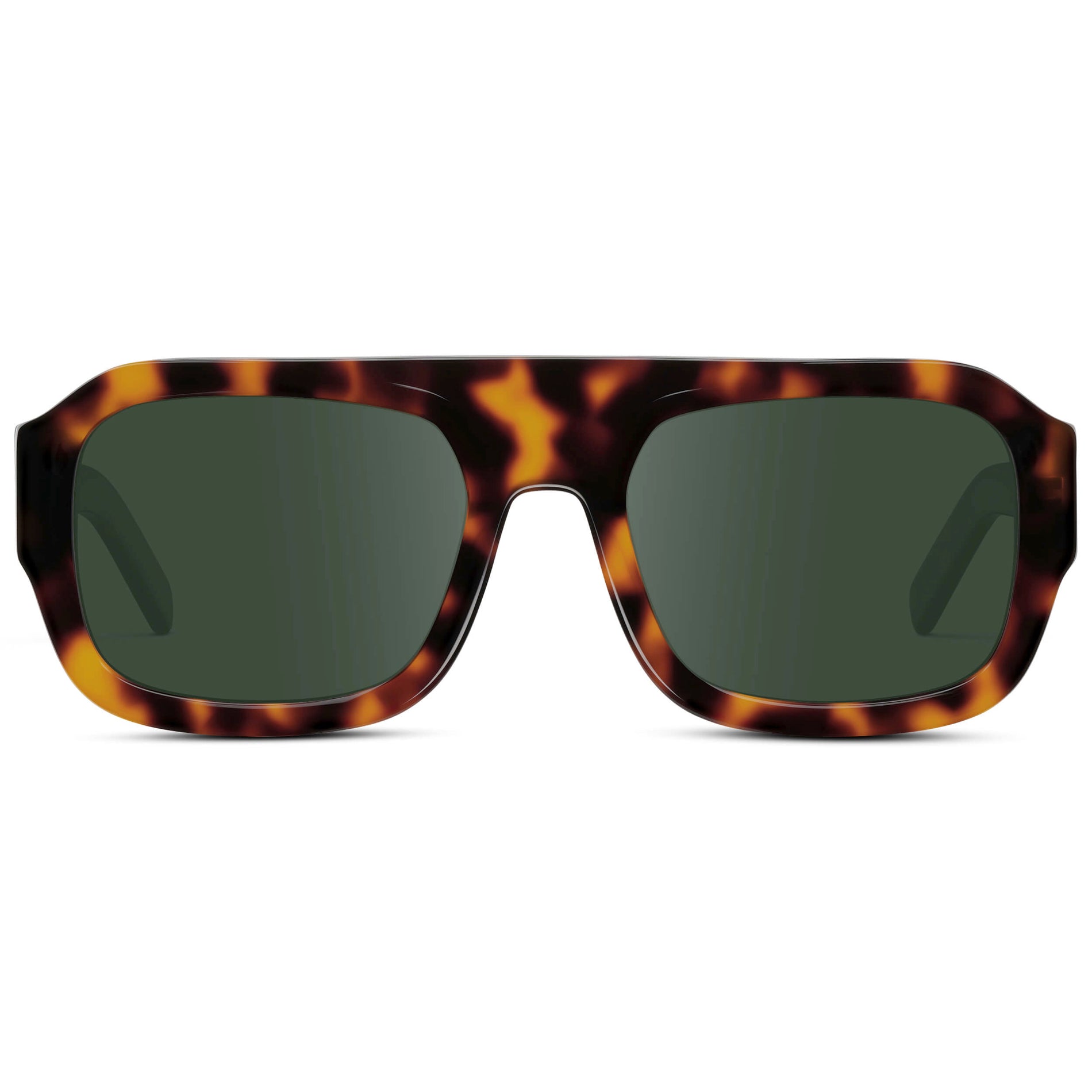 Brown Tortoise / G15 || Women's Chunky Rectangular Prescription Sunglasses with Brown Tortoise Acetate Frame and Green Prescription Lens