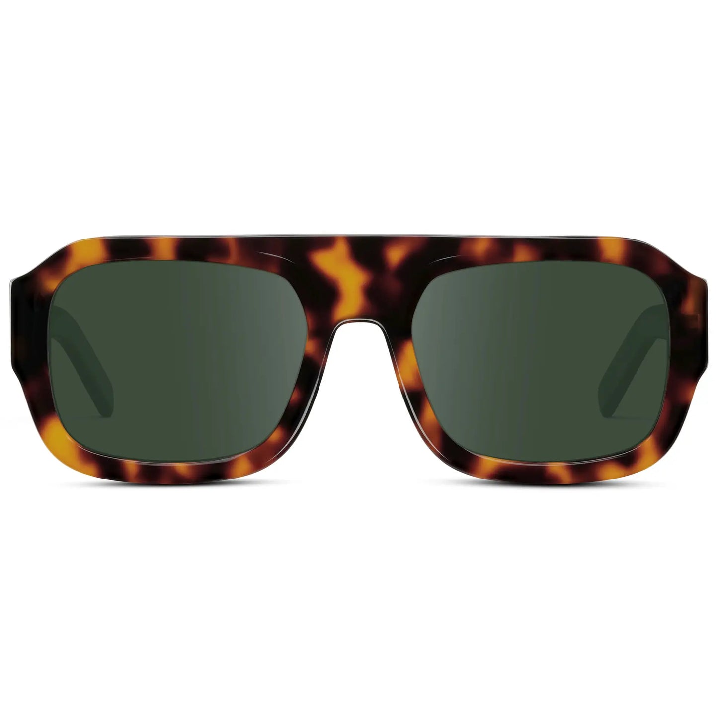 Brown Tortoise / G15 || Women's Chunky Rectangular Prescription Sunglasses with Brown Tortoise Acetate Frame and Green Prescription Lens on a white background 