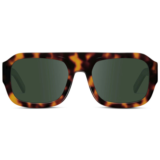 Brown Tortoise / G15 || Women's Chunky Rectangular Prescription Sunglasses with Brown Tortoise Acetate Frame and Green Prescription Lens