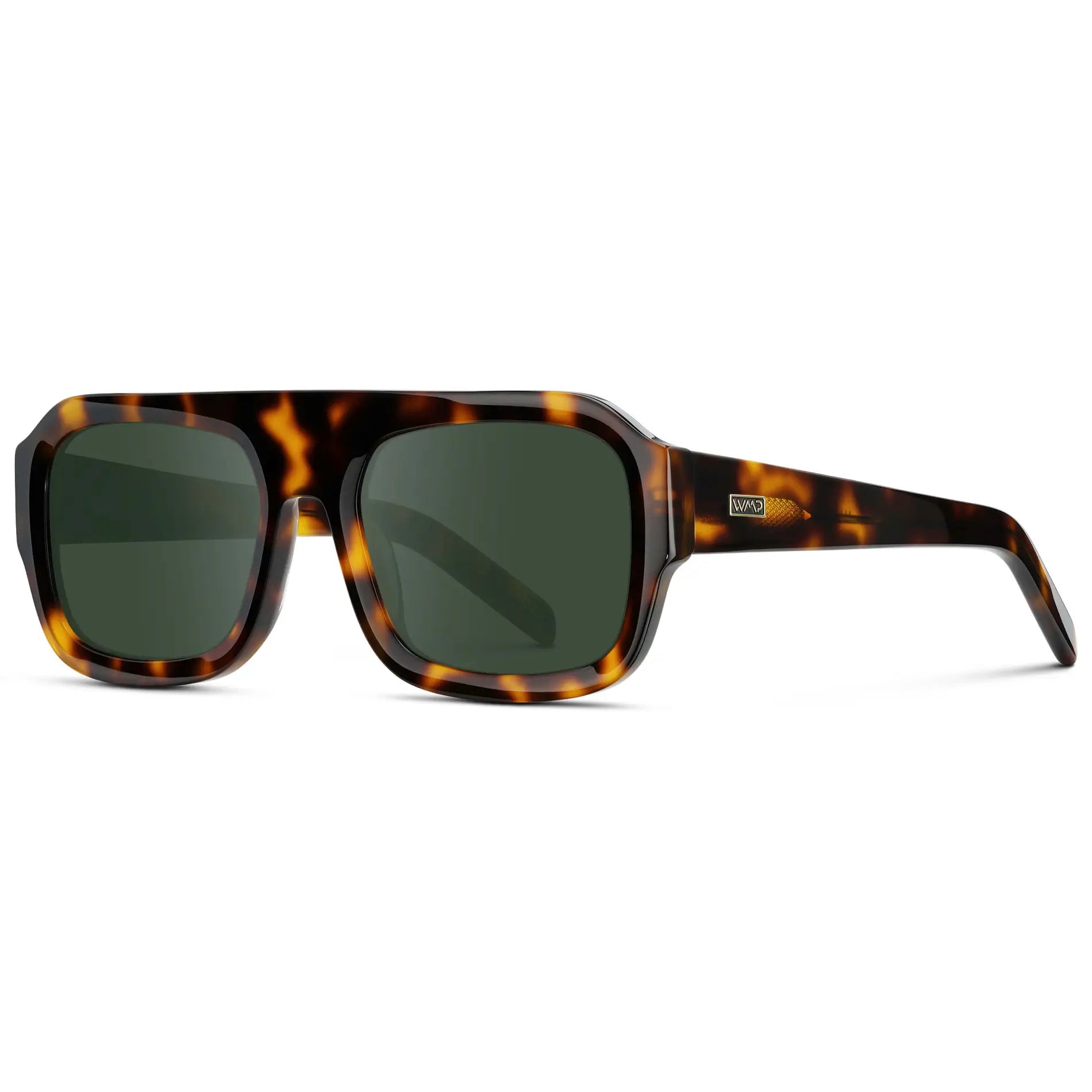 Brown Tortoise / G15 || Women's Chunky Rectangular Prescription Sunglasses with Brown Tortoise Acetate Frame and Green Prescription Lens on a white background 